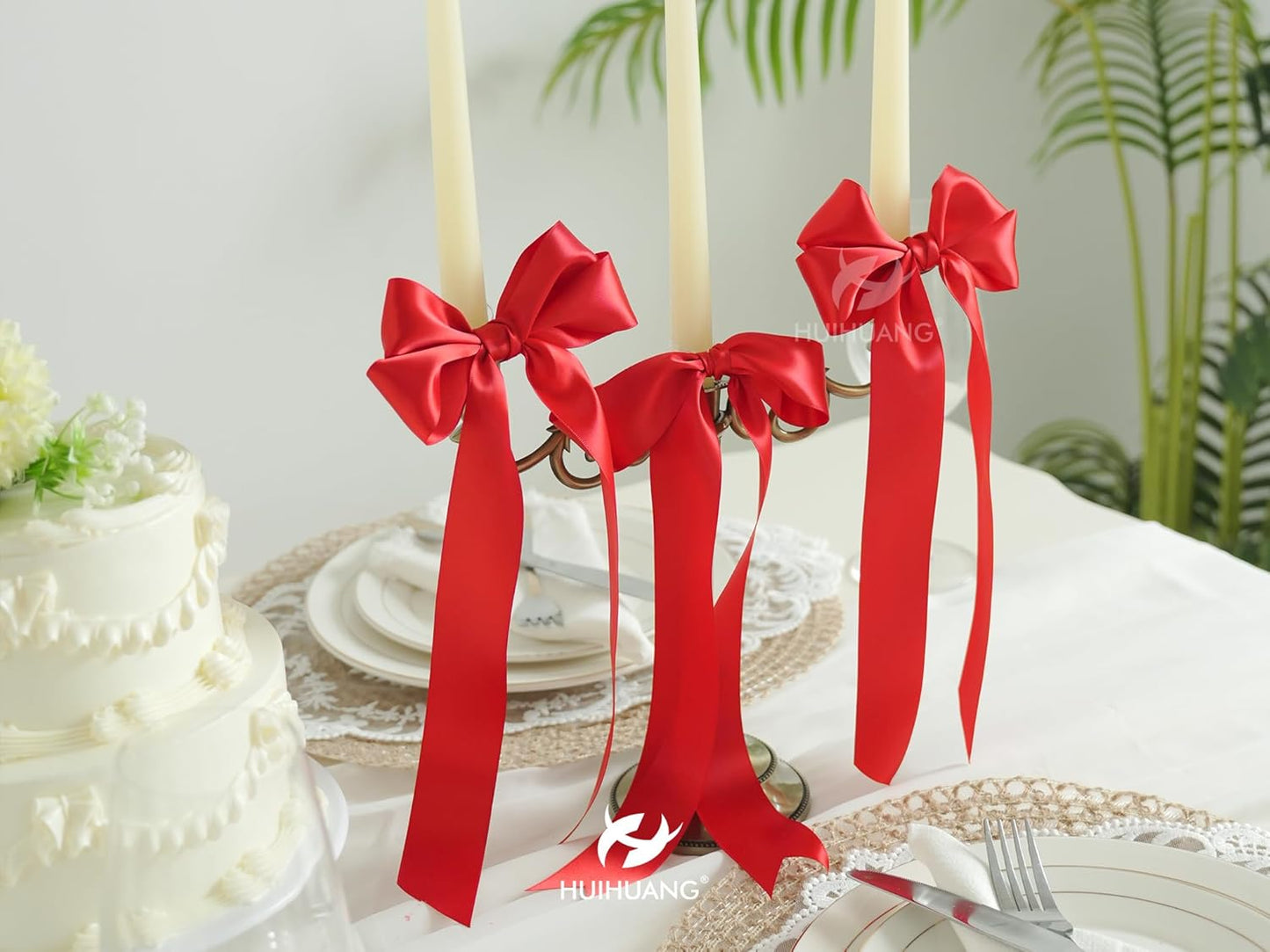 HUIHUANG Red Satin Ribbon 1-1/2 inch x 100 Yards Red Color Double-Faced Satin Ribbon for Christmas Gift Wrapping, Flower Bouquet, DIY Crafts, Bows, Valentine's Day Weddinbg Decor