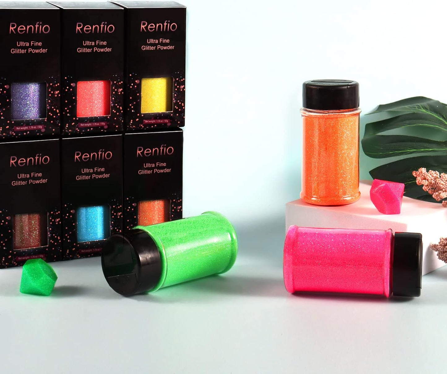 Renfio Iridescent Ultra Fine Glitter Powder Resin Supplies Glitters 1.94 Oz (55g) PET Flake Crafts Sequins 1/128" 0.008" 0.2mm Epoxy Chips Flakes for Tumblers Slime Painting - Fluorescent Green