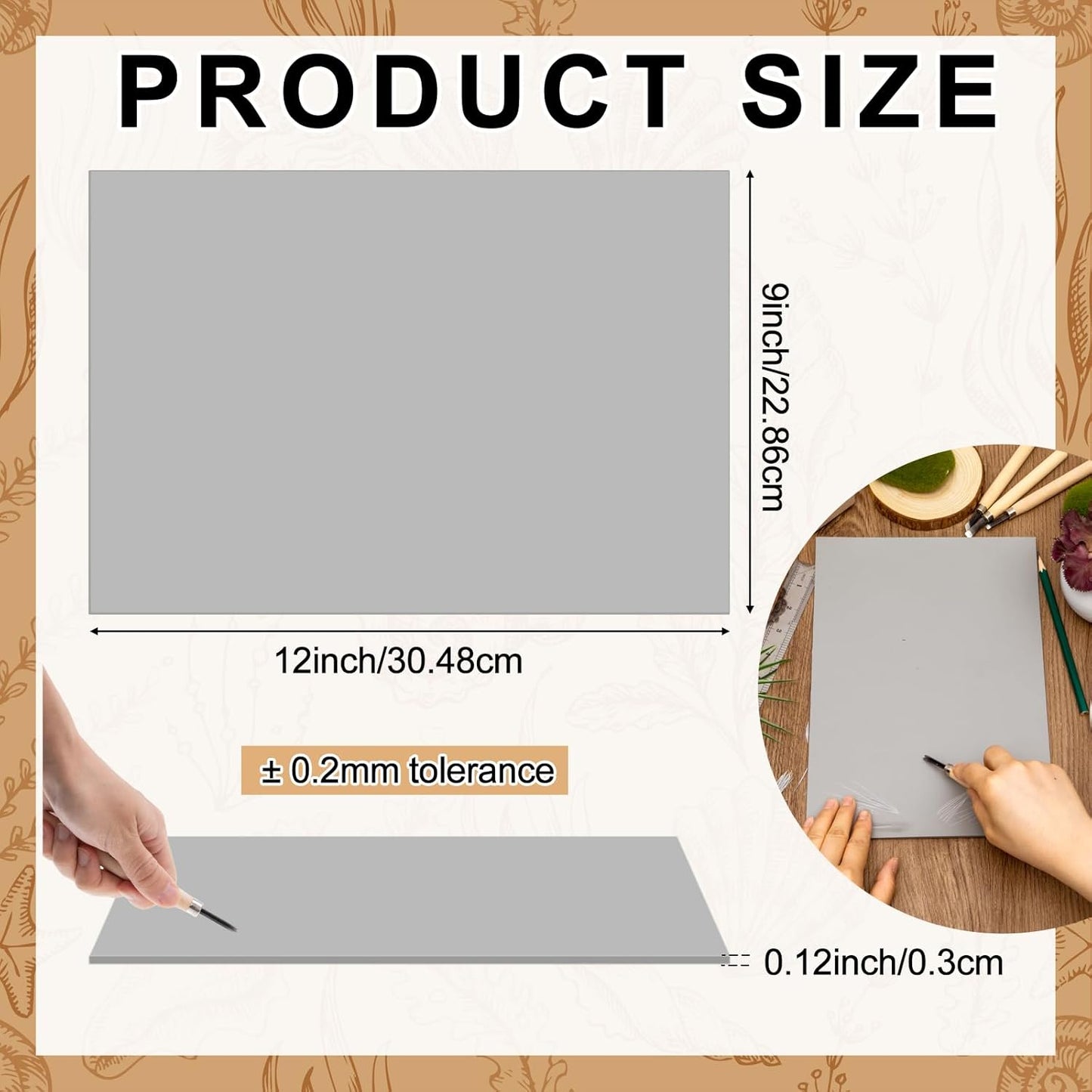 Yeaqee 1 Pc Linoleum Block Rubber Carving Block Soft Linocut Blocks Large Linoleum Sheet Unmounted Lino Plates for Engraving Art Project Printmaking Artist Studio Supplies (9 x 12 Inch,Gray)