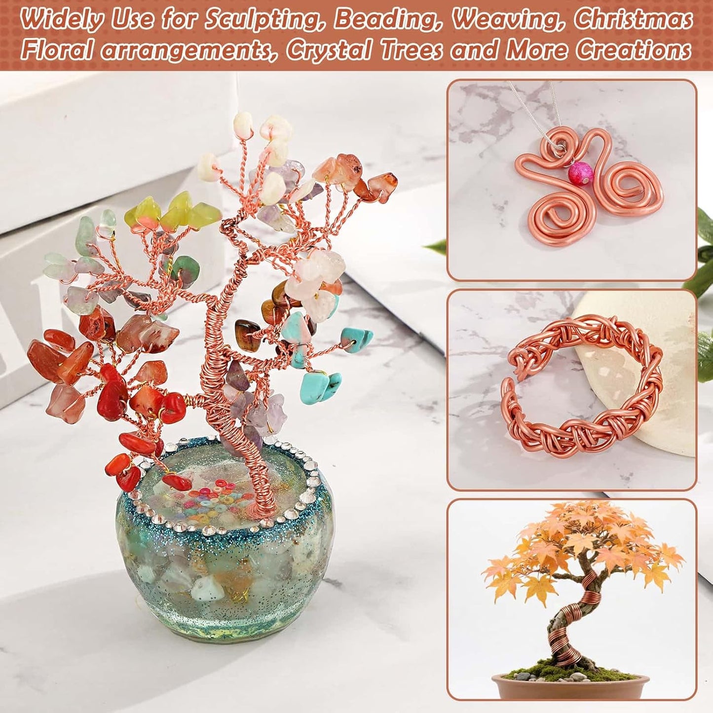 Aluminum Wire, Anezus 9 Gauge Craft Bendable Armature Thick Wire for Wreath, Jewelry Making, Gardening, Sculpting, Cosplay Props (Copper, 3 mm)