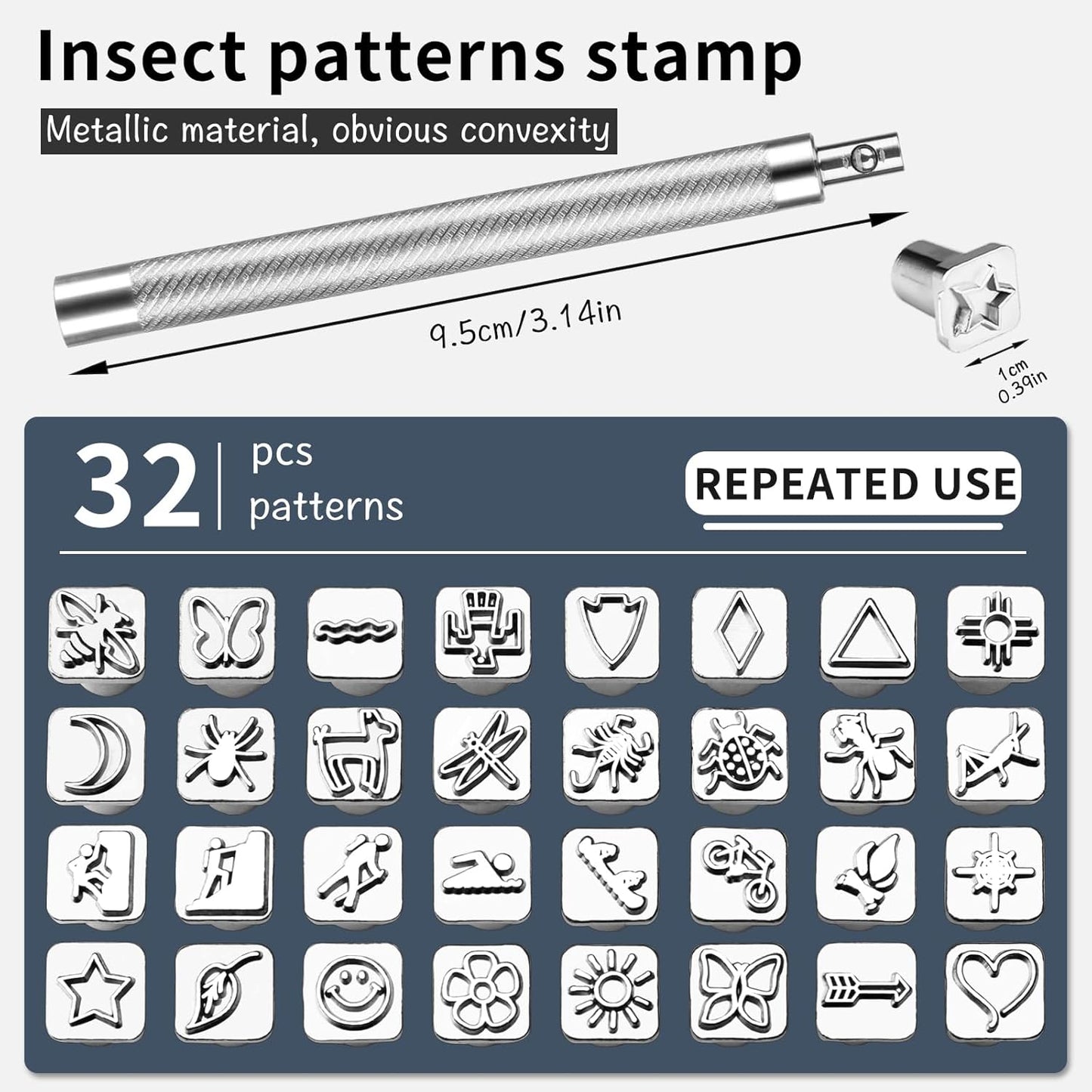 33 PCS Leather Stamping Tool Set, 32 PCS Leather Stamps Patterns + 1 Stamping Handle for Craft, Quality Craft Tool Stamp Set for DIY Beginners and Professionals