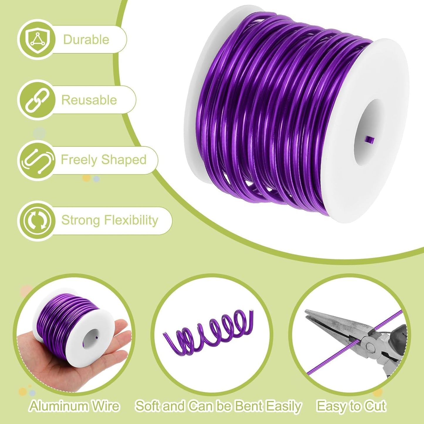 MECCANIXITY 9 Gauge Anodized Aluminum Craft Wire Bendable Bonsai Training Wire 56 Feet 3mm for Sculpting Crafts Wreath Floral Beading Jewelry Making, Purple