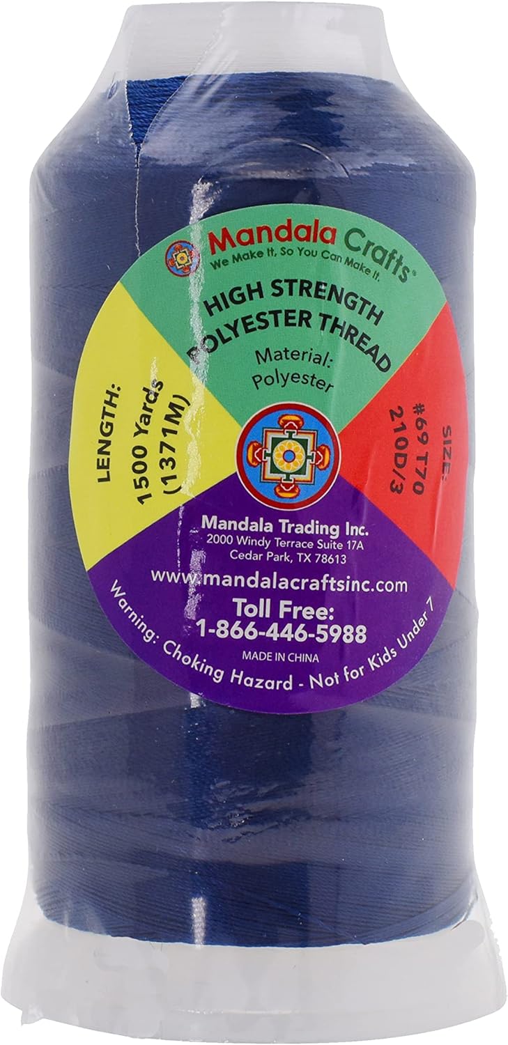 Mandala Crafts Navy Blue Heavy Duty Thread -1500 Yds Tex 70 Thread for Sewing Drapery Jeans Leather Hair - Bonded Polyester Thread Outdoor Marine Upholstery Threads