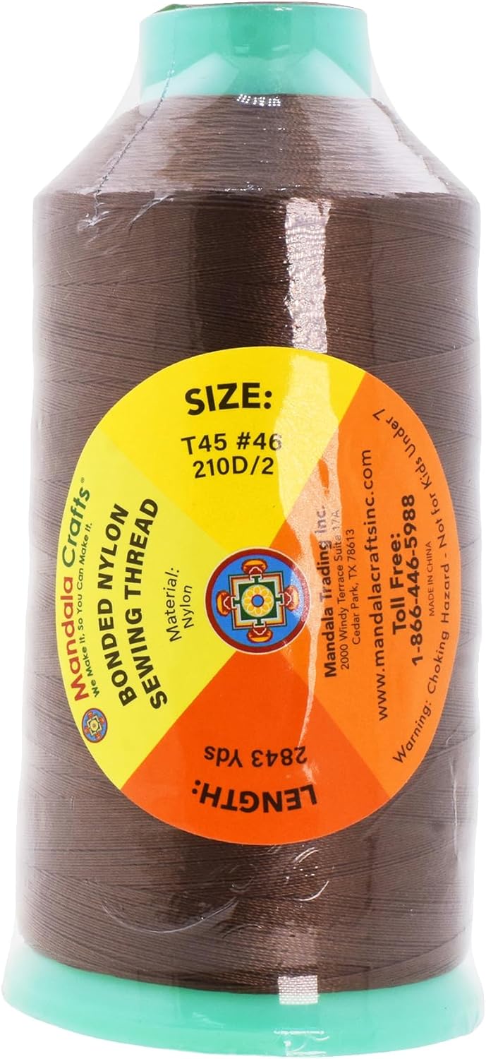 Mandala Crafts Bonded Nylon Thread - Russet Brown Heavy Duty Sewing Threads - 2843 YDs Size 46 210D T45 Tex 45 for Leather, Jeans, Weaving, Outdoor, Marine, Upholstery