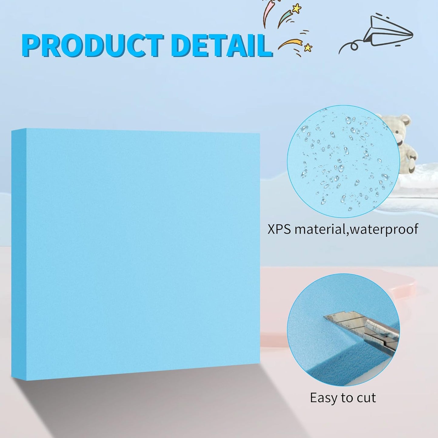 LuckyFoam Blue 4 Pack 12x12x1 inch Foam Sheets 1 Inch Thick Polystyrene Rectangles XPS Foam Board Craft for Insulating DIY Modeling Art Supplies