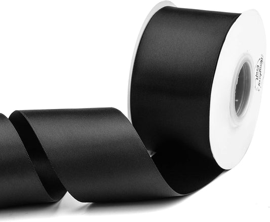 Humphrey's Craft 2 Inch Black Double Faced Satin Ribbon - 20 Yards for Gifts Wrapping DIY Bows Wedding Bouquet Cutting Ceremony Decoration Christmas Tree.
