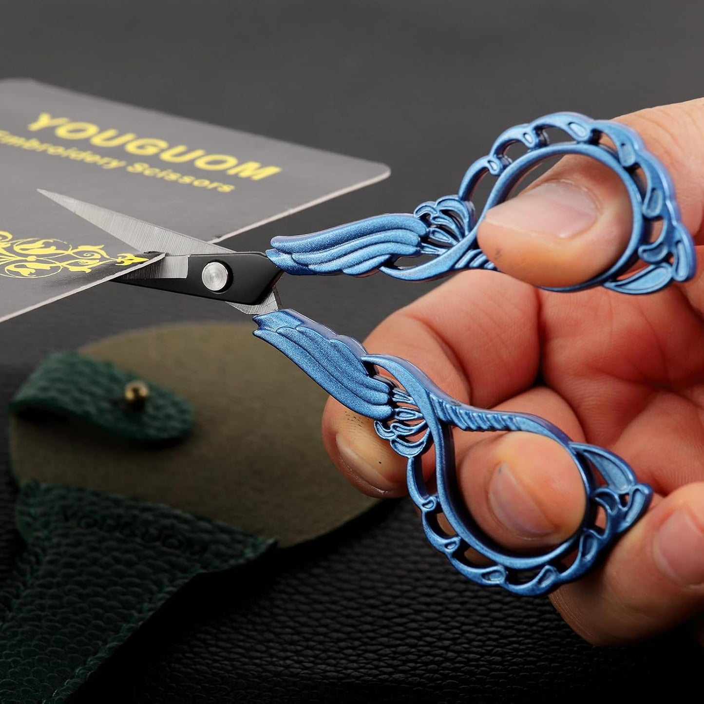 Precision Detail Scissors, Mini Sewing Embroidery Scissor with Cover for Crafts Artwork Needlepoint Cross Stitch Paper Cutting Thread Snips Blue