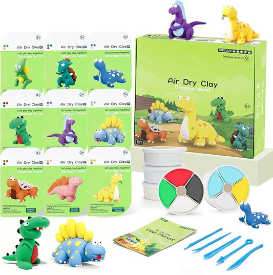 Air Dry Clay Kit, Modeling Clay for Kids, 9 Dinosaur Model Magic Clay with Sculpting Tools and Tutorials, Ultre Light Soft Clay Kit, Arts Craft Toy Gift, Christmas Birthday Party Favors for Boys Girls
