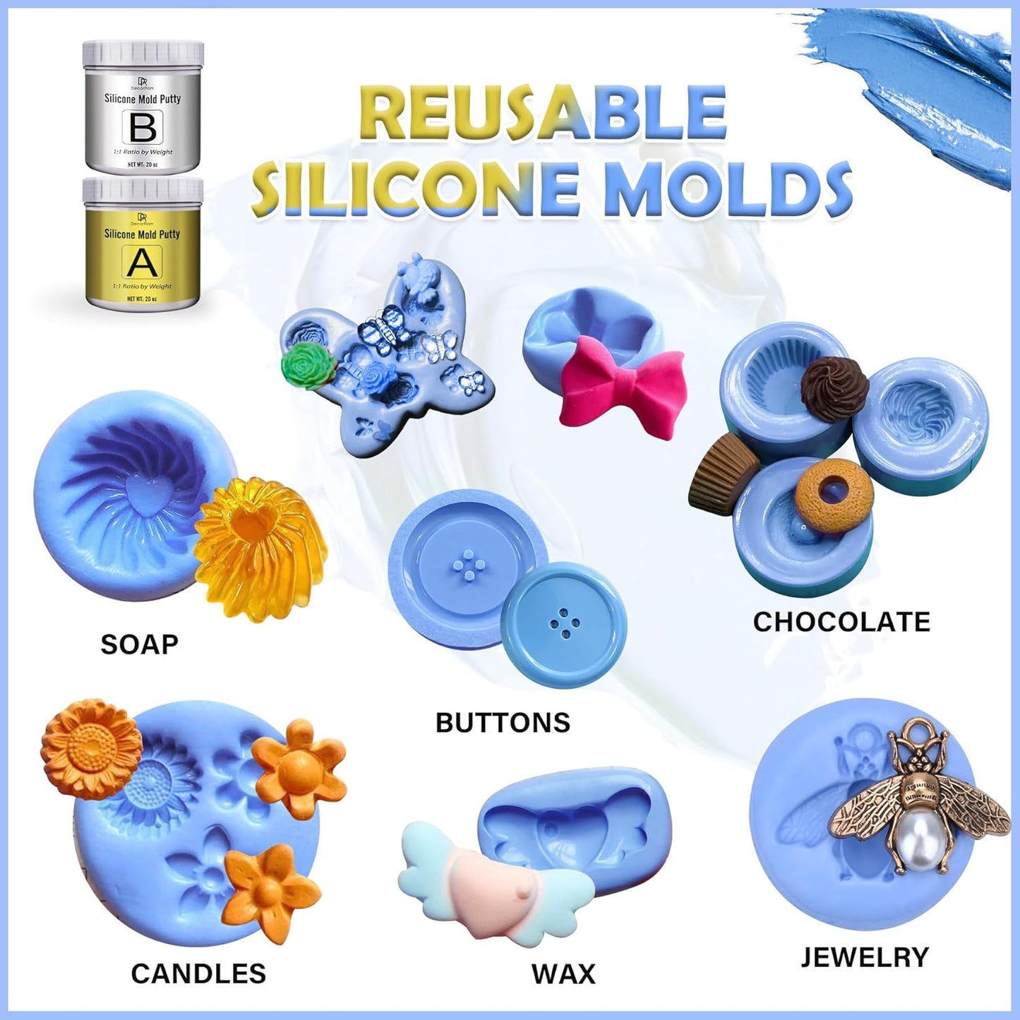 Silicone Putty - 2.5 Lb Flexible Silicone Mold Making Kit for Reusable Silicone Molds Making - Easy 1:1 Mixing Ratio Fast Cured Molding Putty for Casting, Resin Molds, Soap Mold, Candle Molds, Statues
