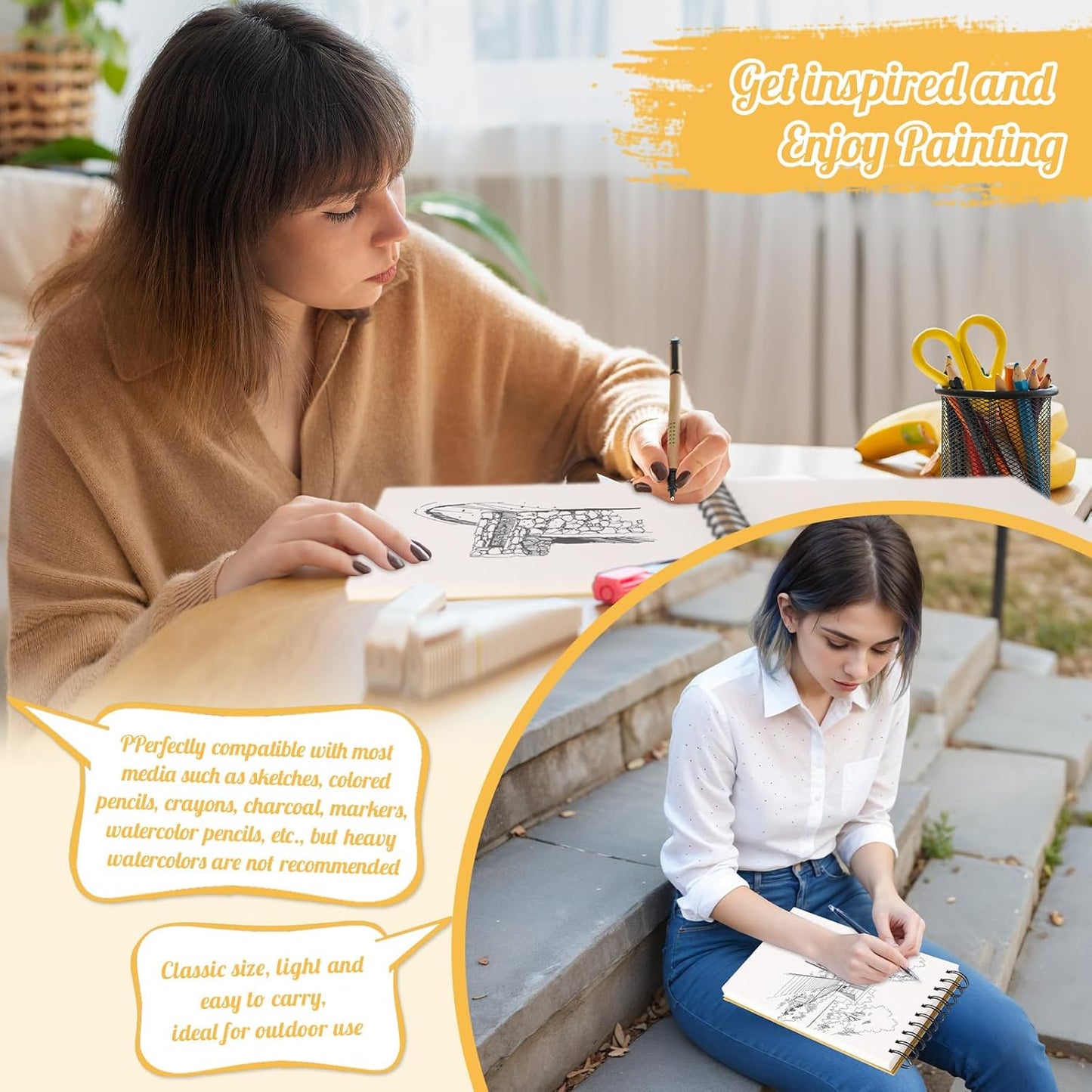 A5 Sketchbook, 2 Pack Mixed Media Sketchbook 120 Sheets Total, 98lb/160g/m² Heavy Weight Spiral Artist Sketchbook for Sketching, Crayons, Acrylics, Crafts, Ideal Gift