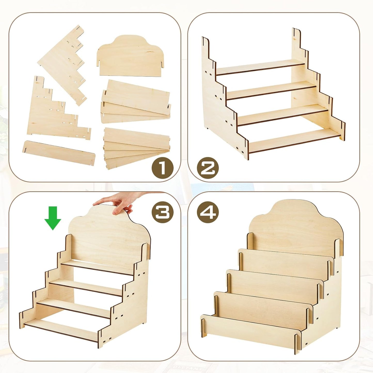 Barydat 2 Pcs 4 Tier Greeting Card Display Stand Wooden Sticker Display Stand Portable Card Display Rack for Vendors Retail Counter Table Display Trade Shows Showcase (Wood Color,11.8 Inch)