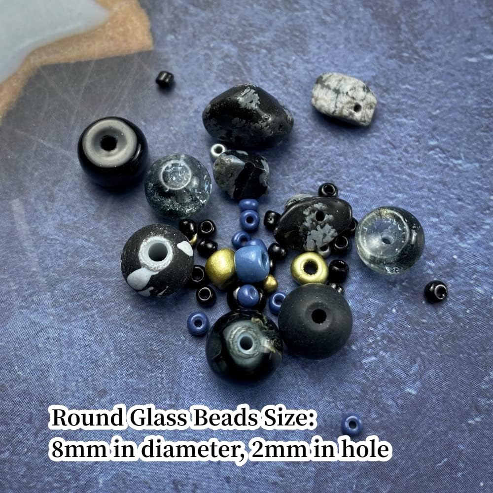 Assorted Glass Resin Beads Multi Size Colors Smooth Cracked Gravel Millet Spacer Beads for Bracelets Necklace Earring DIY Jewelry Making Craft(Black Series)