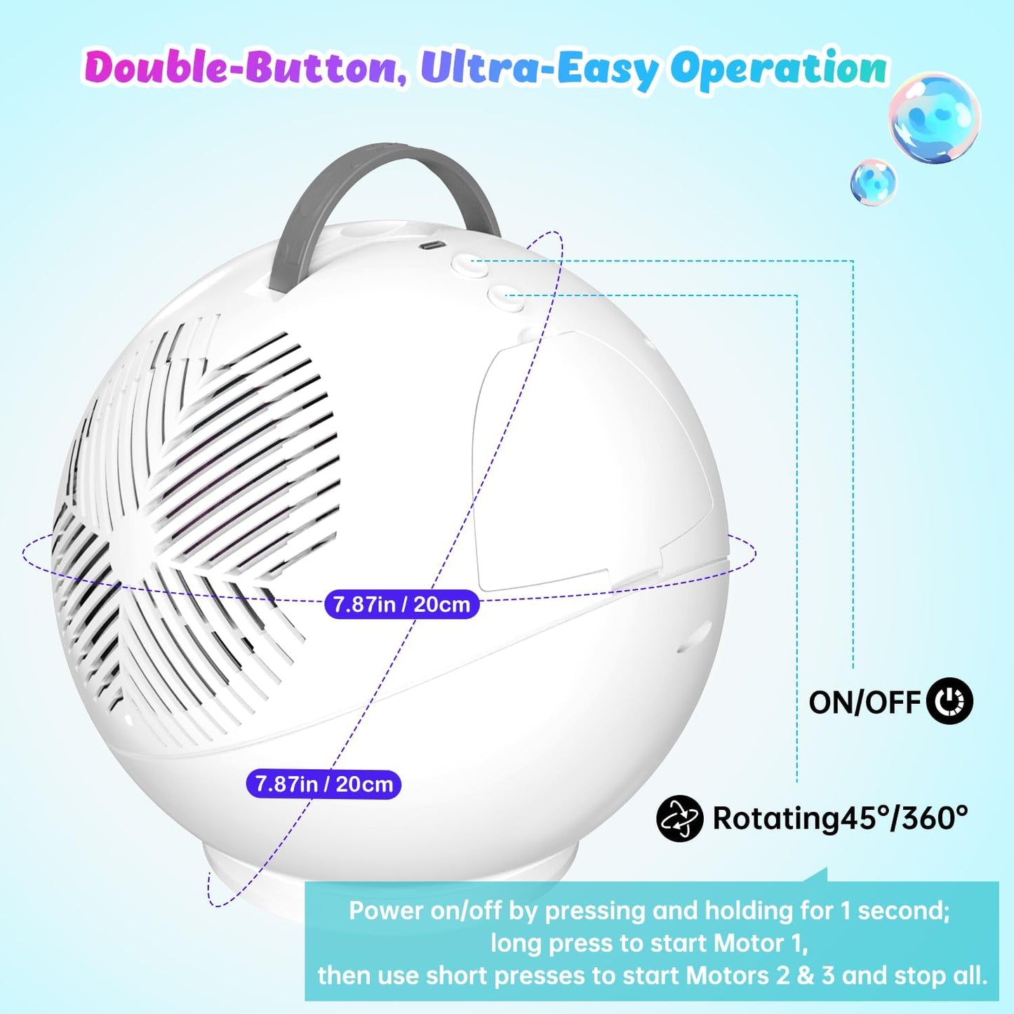 Bubble Machine for Kids Toddlers,45°/360° Auto Rotatable Spherical Bubble Maker Toy with LED Light,Rechargeable Bubble Blower for 3 4 5 Year Old,Wedding Party Easter Birthday Gifts (Spherical White)