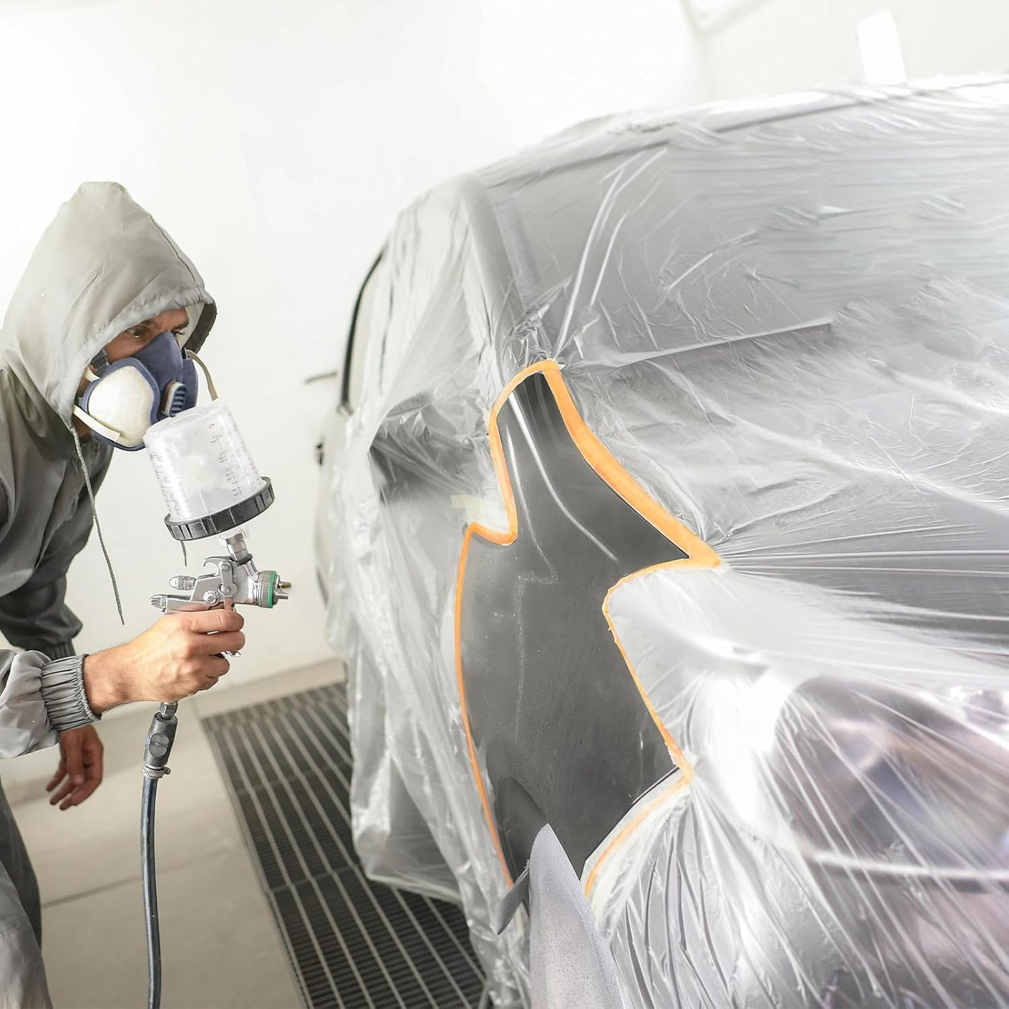 uxcell 3 Rolls Painters Plastic with Tape, 2 x 59 Ft Pre-Taped Masking Film Tape and Plastic Film Paint Plastic Covering Roll for Covering Skirting, Frames and Auto Body, Yellow/Clear