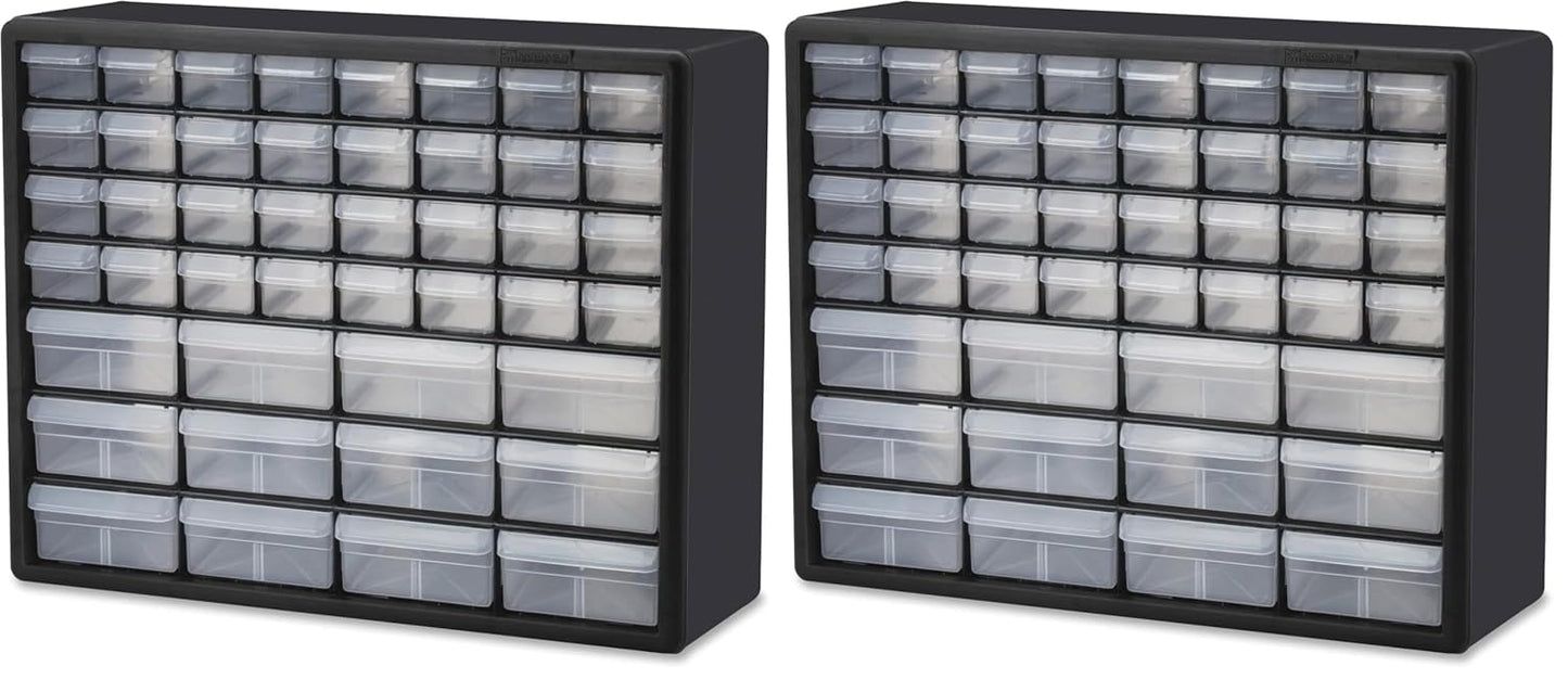 Akro-Mils 44-Drawer Plastic Drawer Storage Cabinet for Garage Organization, Bead Organizer, Building Bricks Storage, Teacher Toolbox, Makeup Organizer, 20-Inch W x 6-Inch D x 16-Inch H, 10144 Black