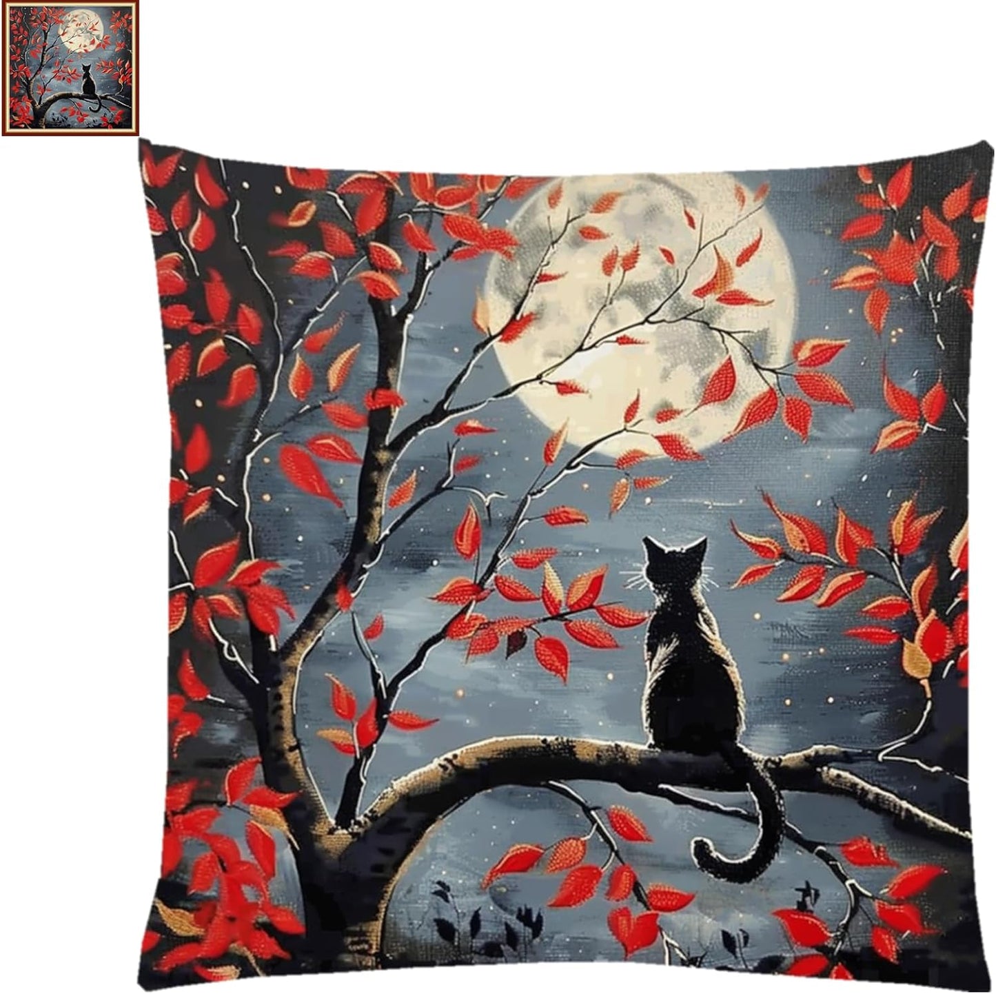 Stamped Cross Stitch Kits for Adults Beginners Pillow Needlepoint Kit with Embroidery Pattern Needlework Kit Prestamped Stitches Kit 11CT Cross Stitching-Cat Admiring The Moon 18x18 inch
