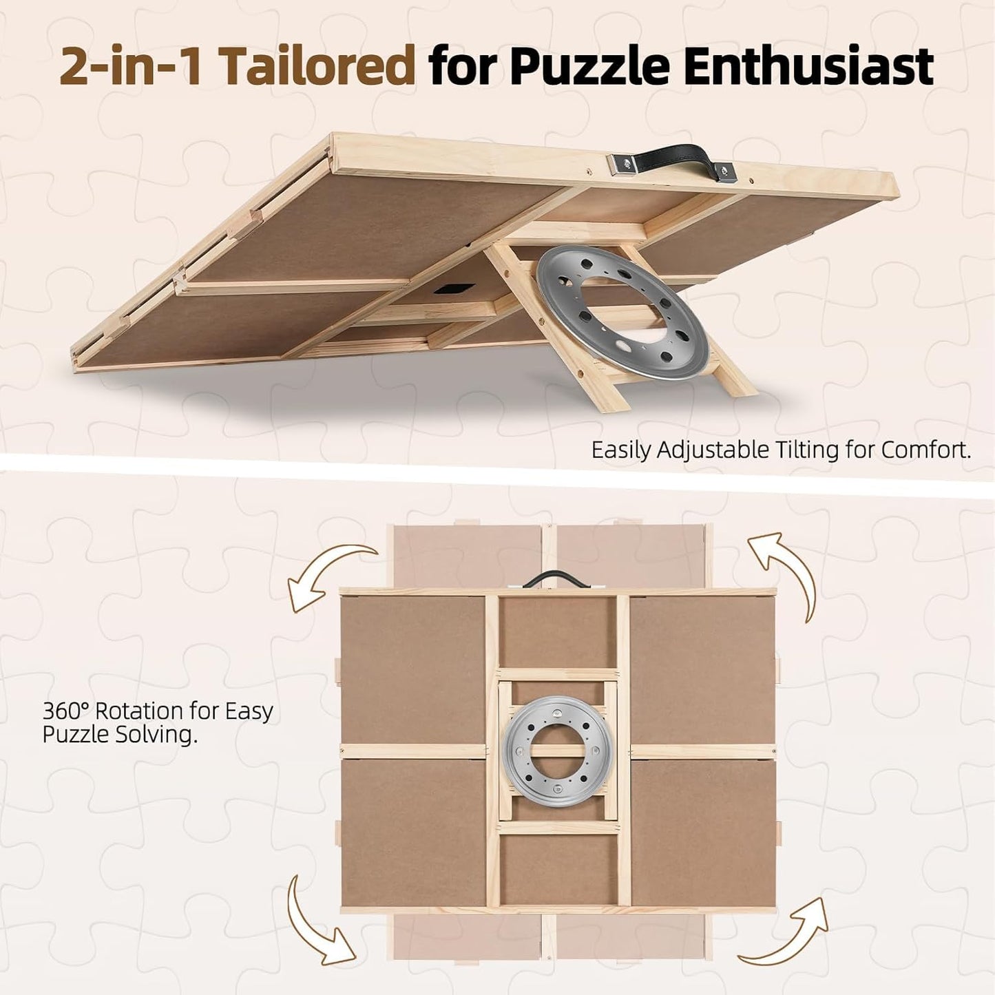 ALL4JIG 2000 Pieces 2-in-1 Tilting & Rotating Puzzle Board for Adults Gifts, Wooden Jigsaw Puzzle Table with 4 Drawers, 28.5" x 40.1" Portable Board with Lazy Susan and Cover