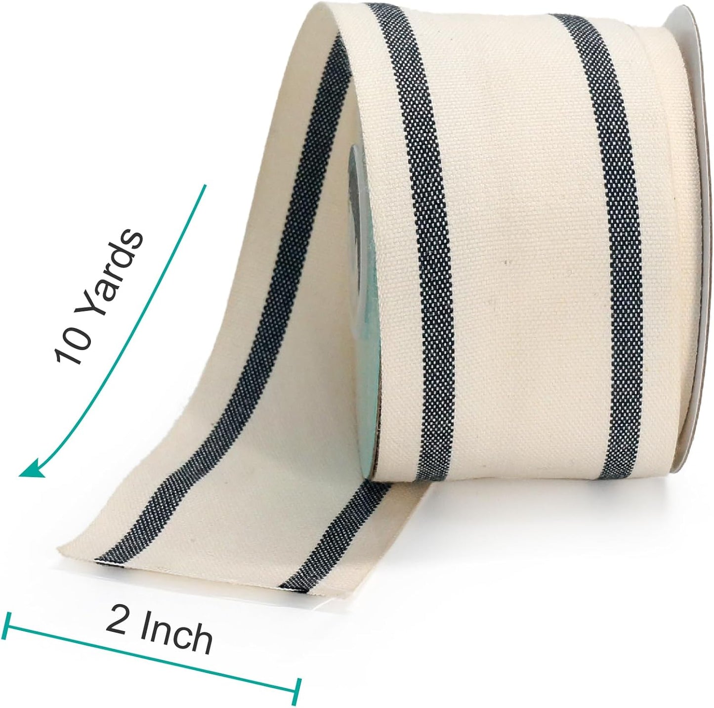 CT CRAFT LLC Ivory Cotton Black Stripes Ribbon 2" x 10 Yards for Home Décor Gift Present Wrapping DIY Crafts Birthday Wedding Bouquet Christmas
