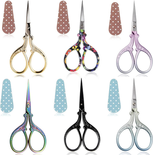 BIHRTC 6Pairs 3.6inch Small Crochet Scissors with Leather Cover Stainless Steel Scissors DIY Tools Dressmaker Small Shears for Sewing Crafting Art Work Threading Needlework Knitting