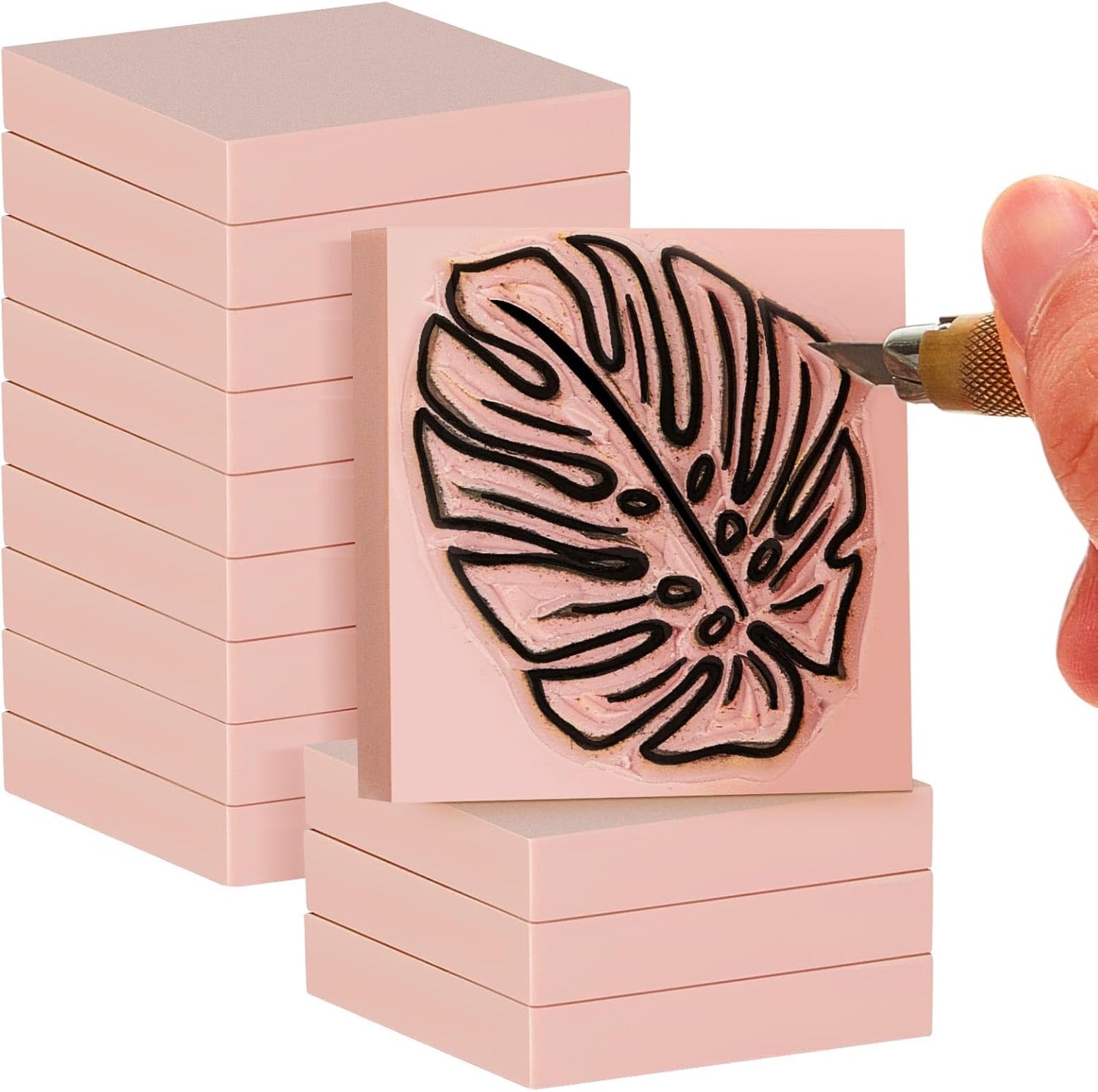 Frienda 12 Pcs 2" X 2" Rubber Carving Blocks Linoleum Blocks for Printmaking, Stamp Making, DIY Crafting, Scrapbook, Painting, Soft and Easy to Carve (Pink)