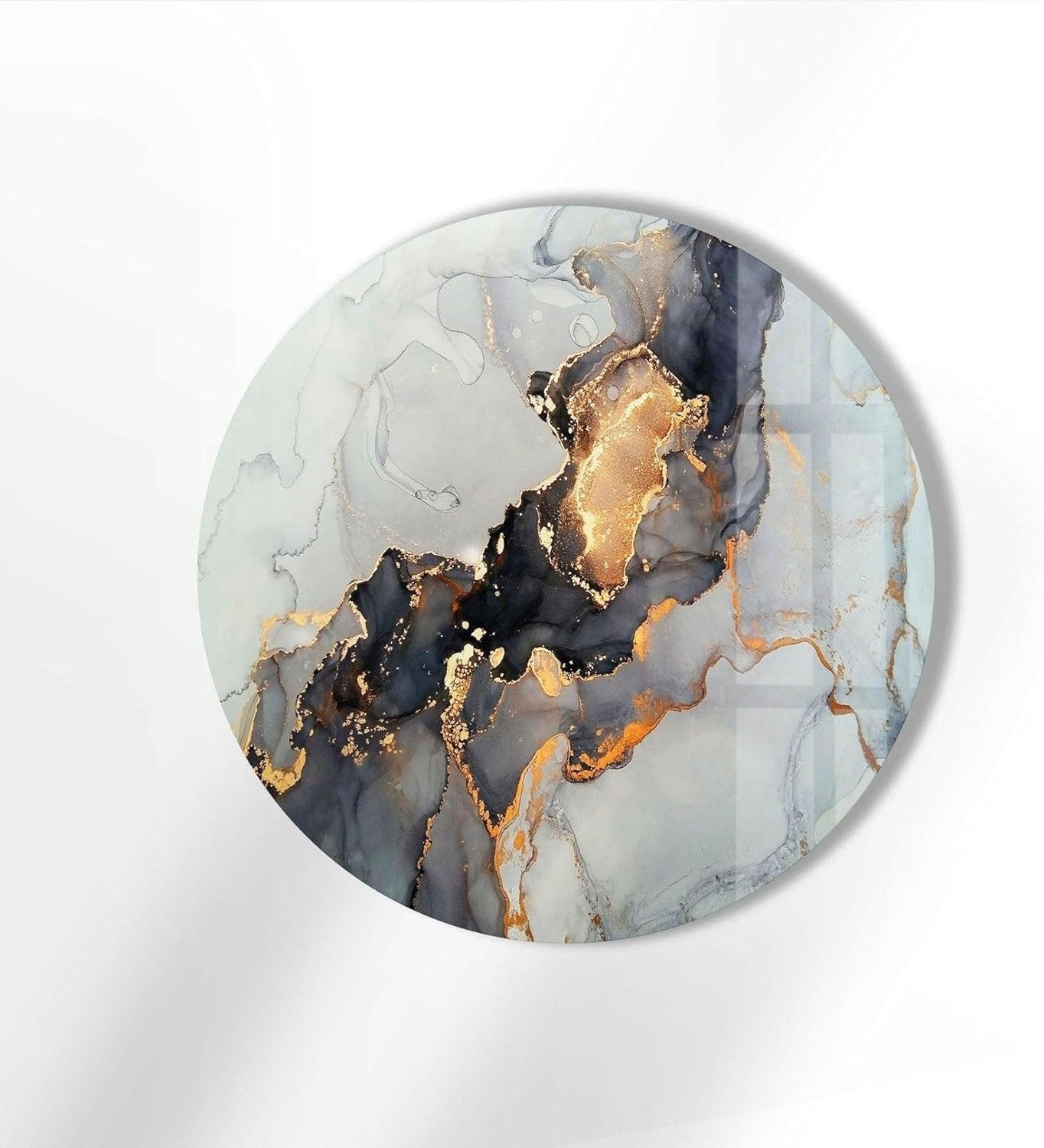 My Photostation.com 31.5''(80cm) Diameter Gold Details Gray Marble Round Glass Wall Art Tempered Glass Printing Wall Decor Large Wall Art Wall Hangings