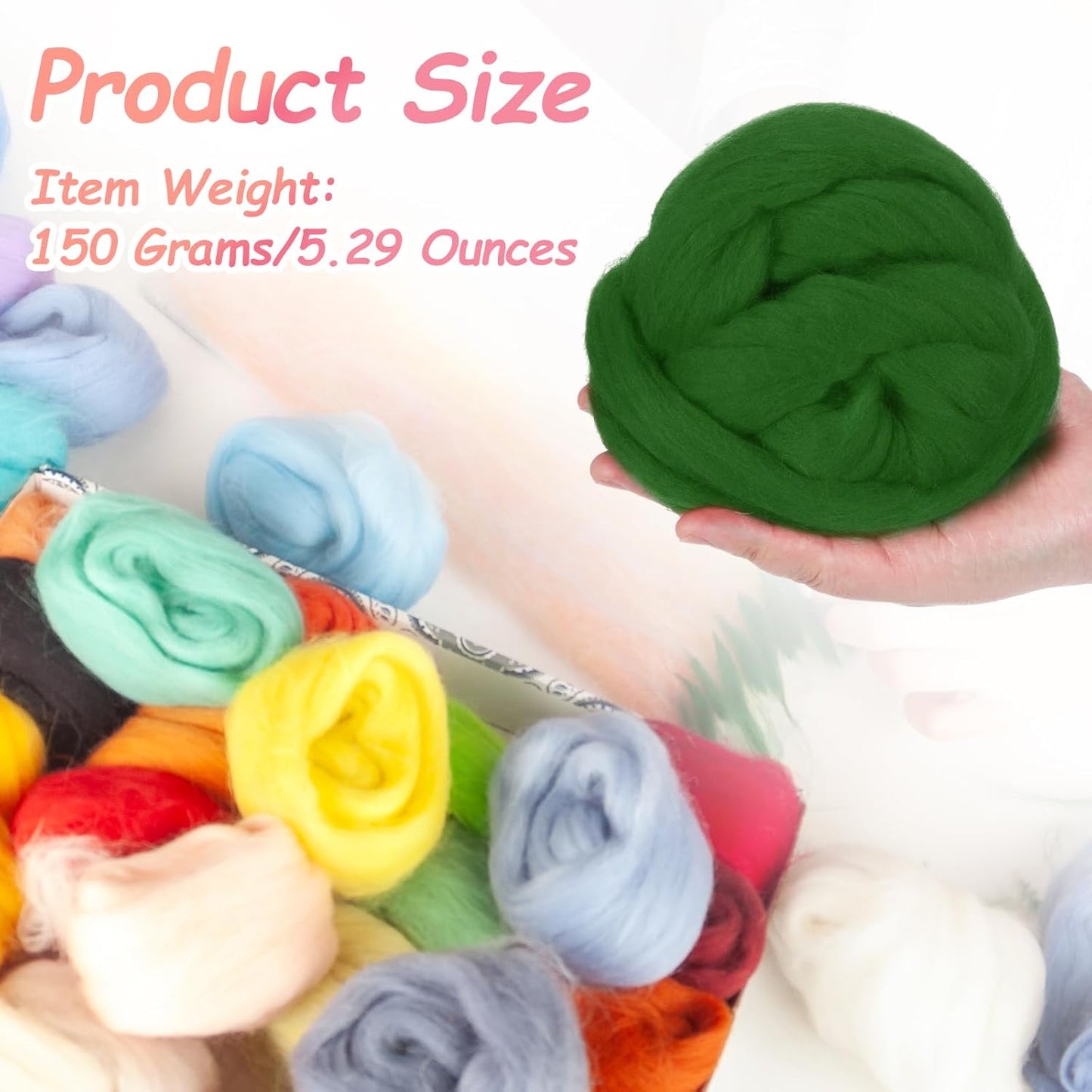 PATIKIL Wool Roving Yarn, 150G/5.3OZ Soft Felting Wool Pure Chunky Roving Yarn Bulk for Needle Felting Knitting Blanket Spinning Weaving DIY Craft, Grass Green