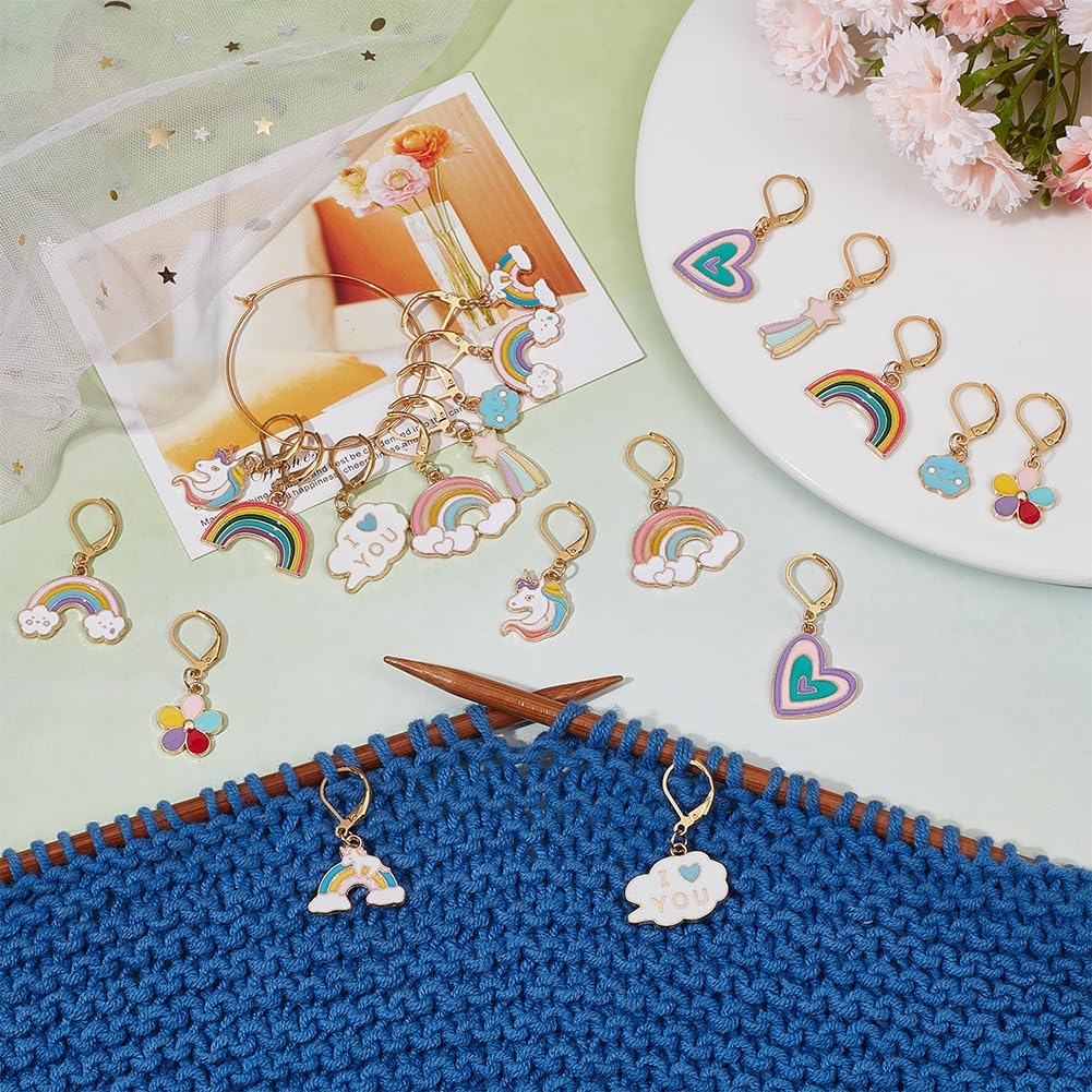 SUNNYCLUE 1 Box 20Pcs Knitting Stitch Markers Crochet Rainbow Colorful Leverback Charms Cute Crochet Markers for Knitting Weaving Sewing Needleworks Women DIY Craft