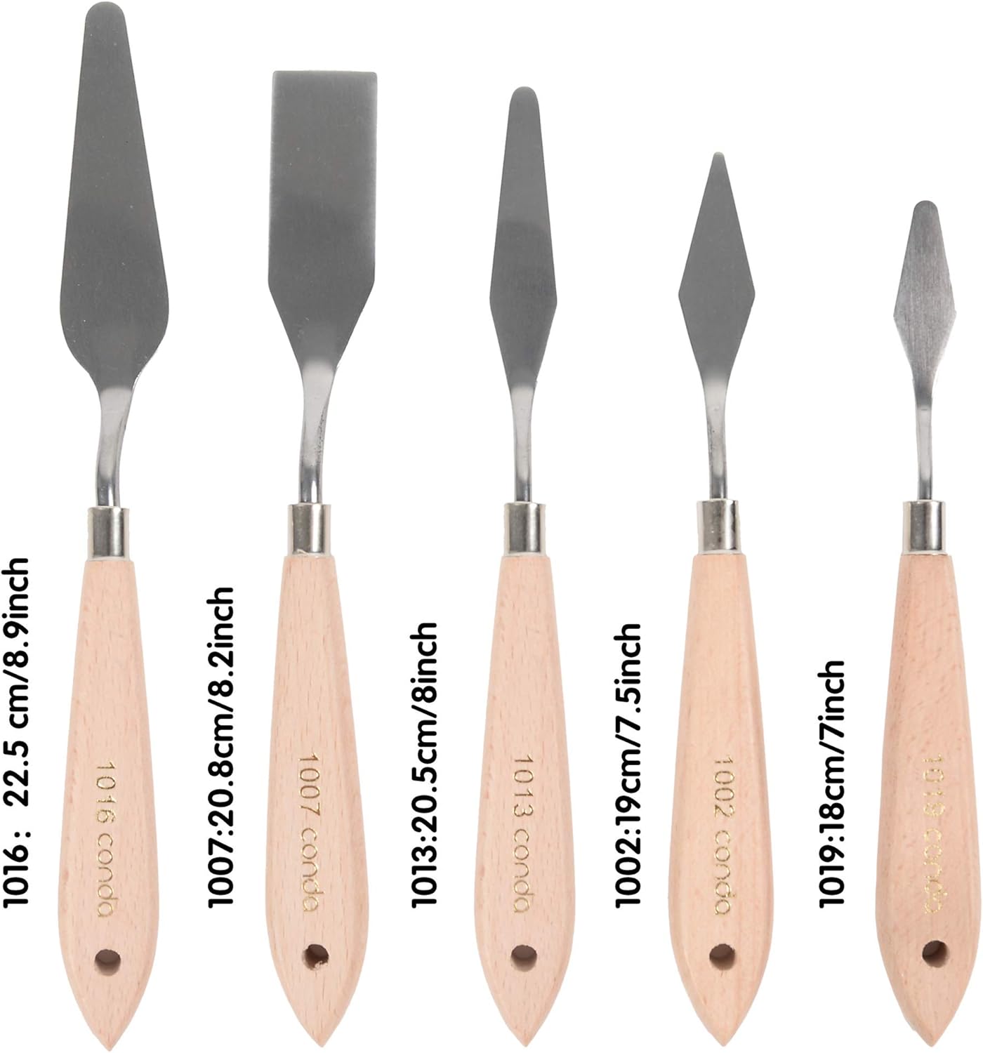 CONDA Artist Palette Knife Set - 5 Pieces Painting Knives for Acrylic, Flexible Stainless Steel Spatula Pallet knife for Mixing Color, Spreading, Applying Oil Paint on Canvases, Wood Handles