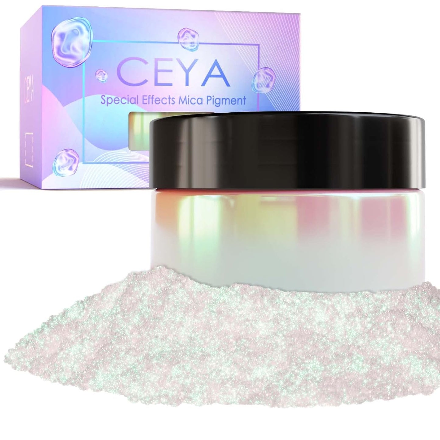 Ceya Interference Mica Powder, 1.8oz/ 50g Ghost Green Chrome Nail Powder, Cosmetic Grade Pearlescent Effect Color Shift Pigment for Epoxy Resin, Makeup, Nail Polish, Soap Candle Making, Slime, Paint
