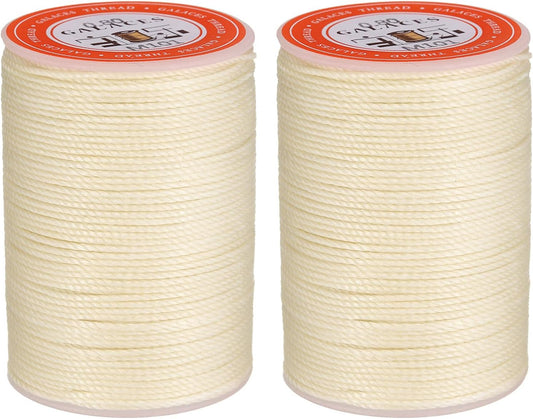 uxcell Round Leather Sewing Waxed Thread, 55m / 60 Yards Polyester Wax String, 0.80mm Wax Stitching Cord for Leather Crafts, Bookbinding, Bracelets Braided, Light Beige, 2pcs