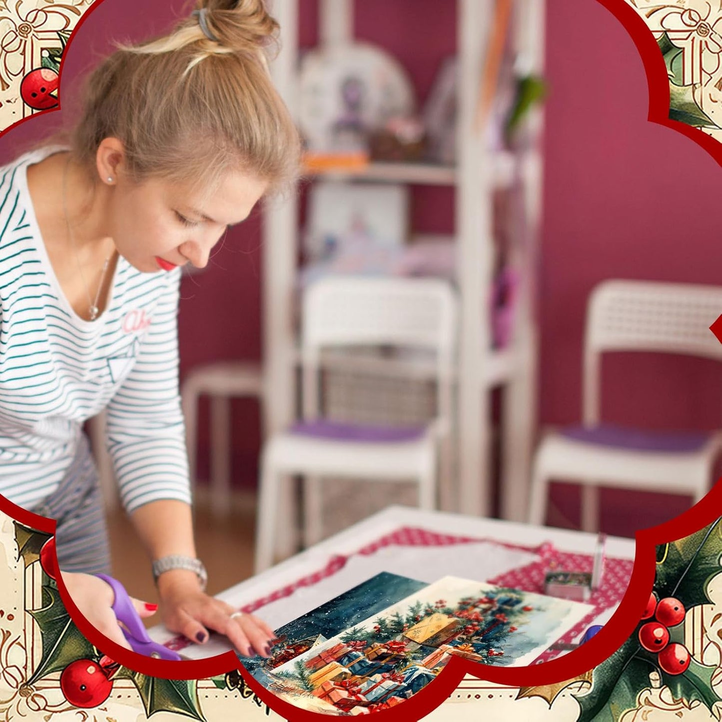 Ganeen 60 Pcs 10 x 10 Inch Vintage Christmas Quilting Fabric Squares Nutcracker Santa Claus Fabric Bundle Retro Reindeer Fat Patchwork Precut Stripe for Winter Xmas Handmade Material Sewing DIY Craft