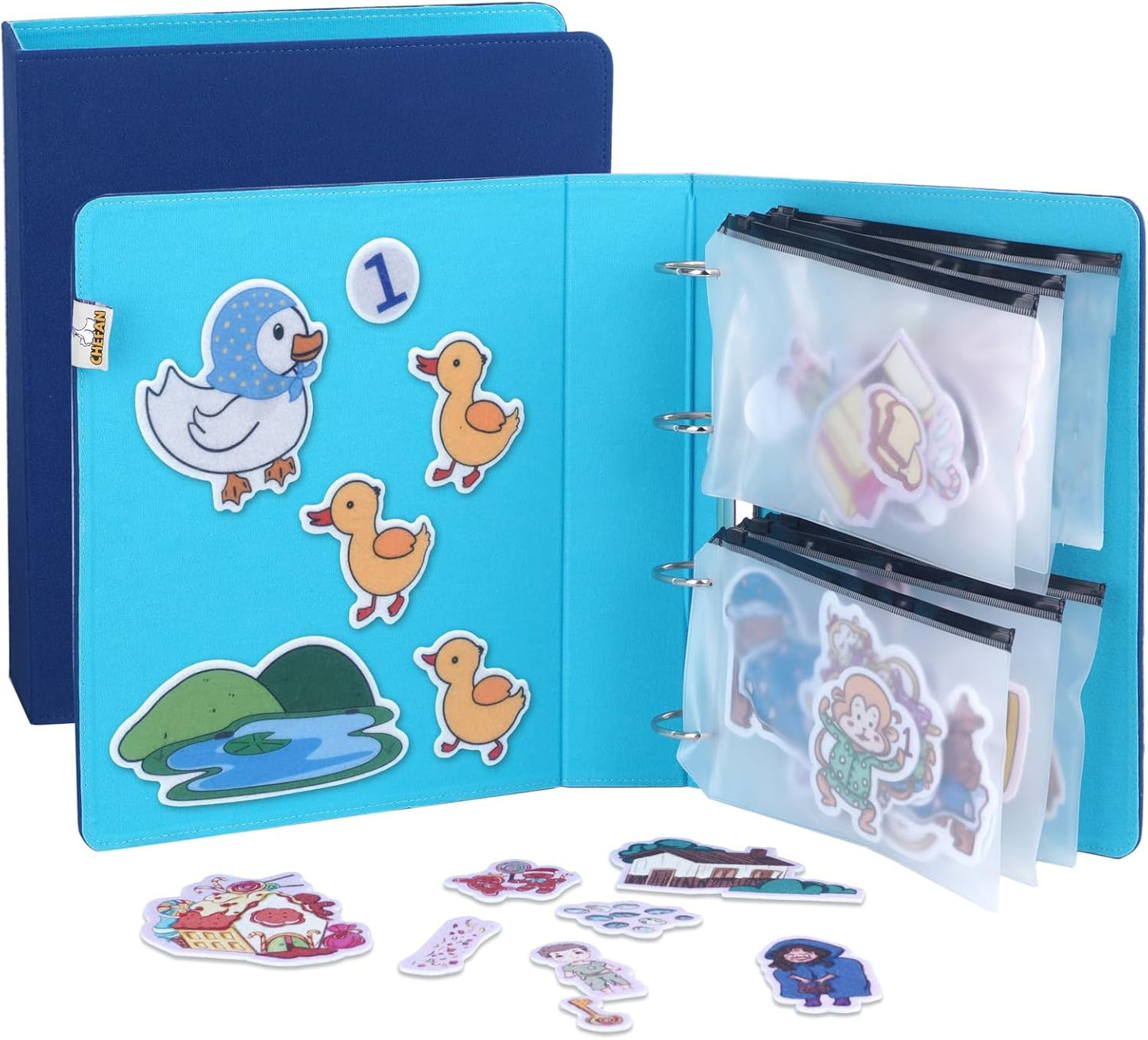 CHEFAN Felt Board for Toddlers, 2 Pack Multi-Functional Felt Pieces Storage Binders, Flannel Stories Board, Freestanding Flannel Story Learning Set and Storage Bag for Preschool, Teacher