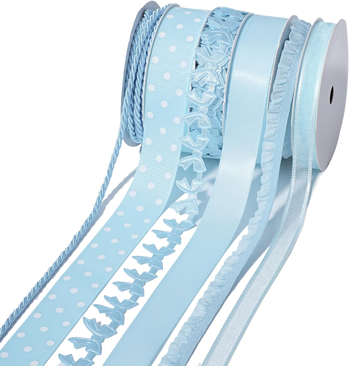 LaRibbons Light Blue Ribbons for Crafts 6 Rolls 28.5 Yards TTL Thin Ribbon for Baby Shower Sewing Gift Wrapping Home Decor