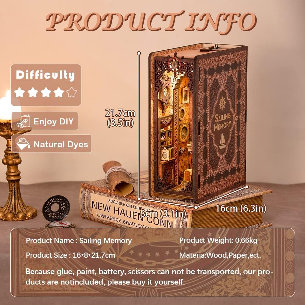 CUTEBEE Book Nook Kit, DIY Booknook Miniature House Tiny House 3D Wooden Puzzle Dollhouse Kit for Adults and Teens, Bookshelf Insert Decor, DIY Craft Gift Model Build