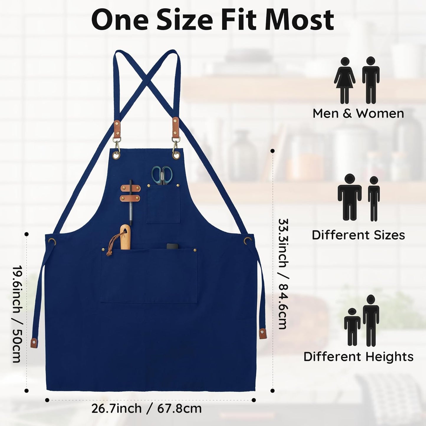 Canvas Aprons, Kitchen Chef Aprons, Work Aprons for Men Women, Adjustable Strap Aprons with 3 Pockets