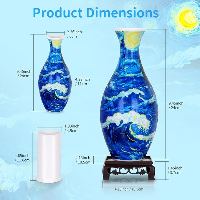 BELEEV 3D Puzzle Vase for Adults, 160 Pieces DIY Plastic Flower Vase, Compatible with Block Flowers, Unique Home & Office Decor, Housewarming and Birthday Gift for Flower Arrangements (Starry Ocean)
