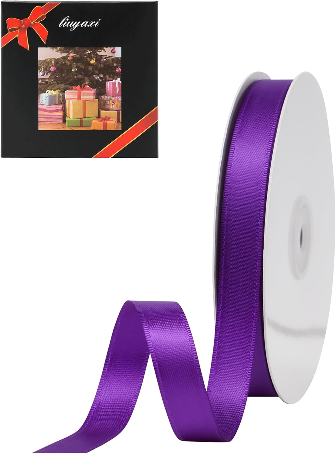 LIUYAXI Purple Satin Ribbon, Double Faced 5/8" X Continuous 25 Yards Ribbons Perfect for Gift Wrapping Bows Bouquet Wedding Craft and More