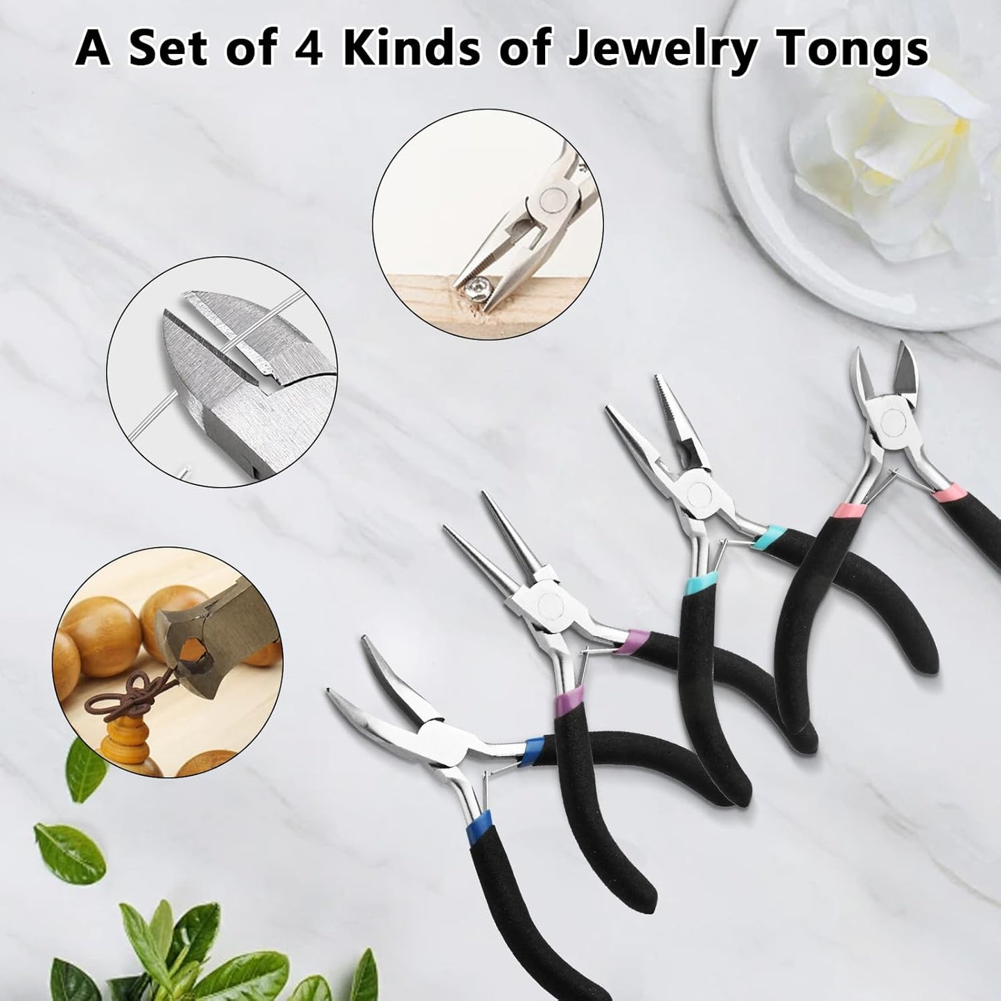 4 Pack Jewelry Making Pliers Tools Set, Jewelry Pliers with Needle Nose, Round Nose Pliers,Crafts Matte Handle