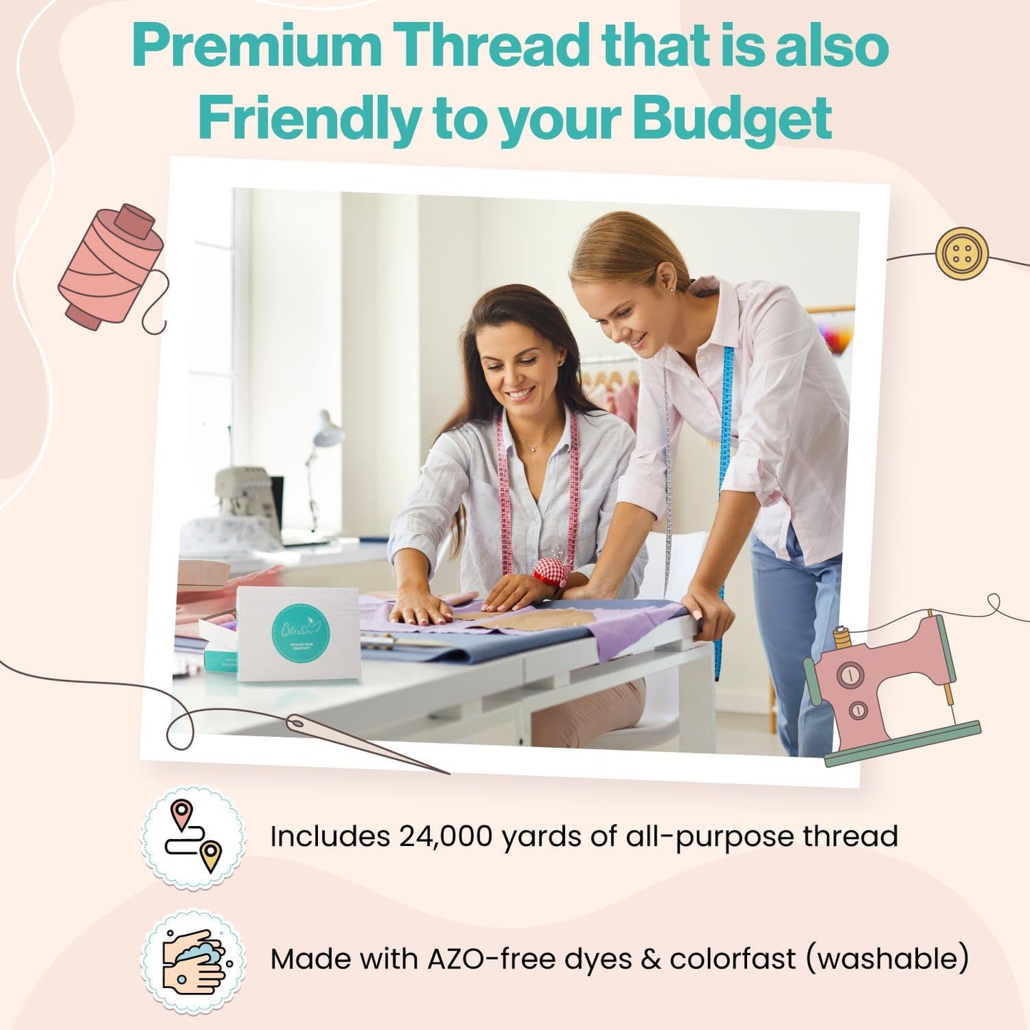 Sewing Thread-24 Spools of Polyester Thread for Sewing Machine for Beginners, Hand Stitching & Quilting-1000 yds Each in 22 Colors+Bonus Black & White