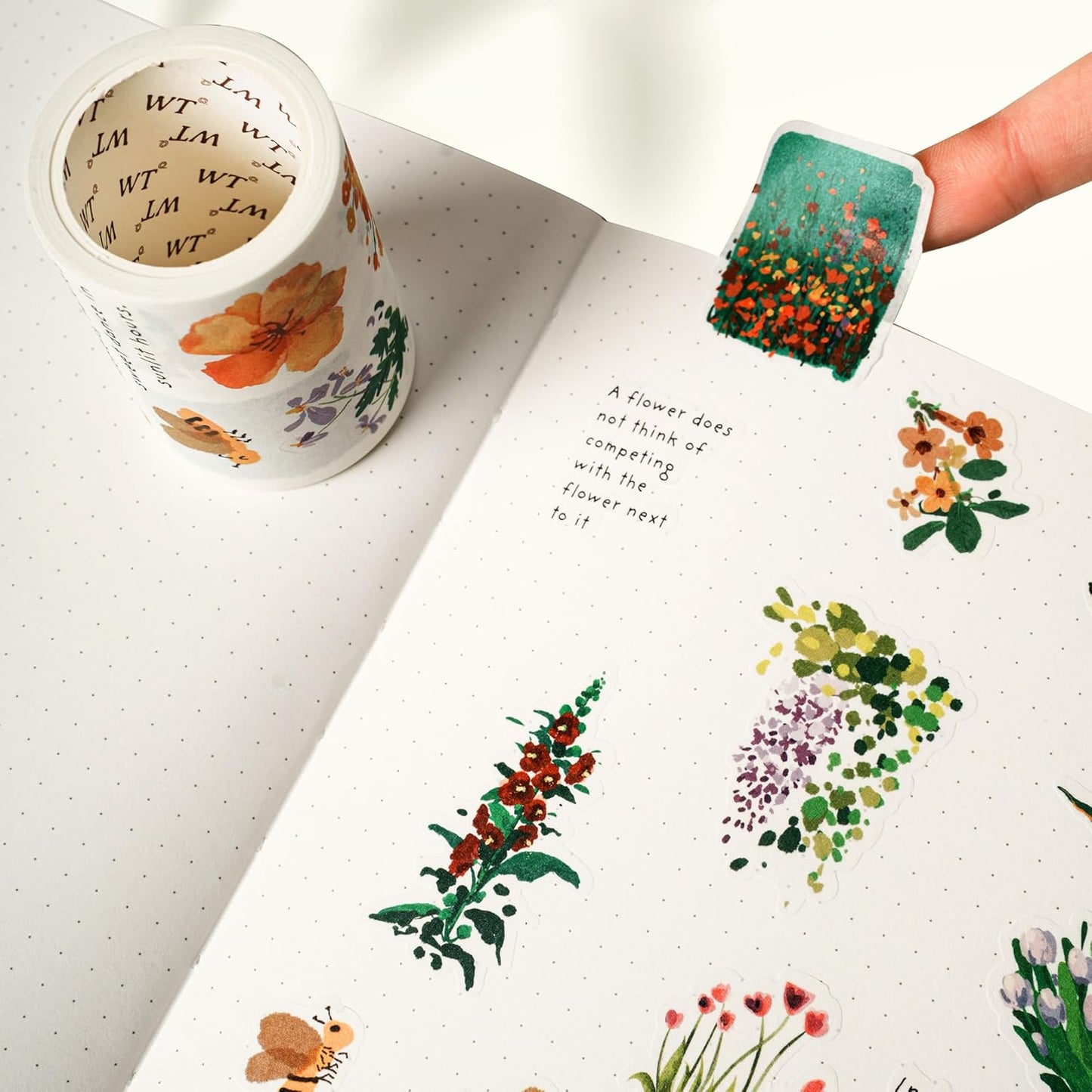 WT Spring Oasis Washi Tape Sticker Set, 3 Rolls, Original Designs, Nature-Inspired Floral Decorative Masking Tape, Wide Craft Tape, Bujo Planner Supplies, Adhesive Wrapping Tape, DIY Paper Tape