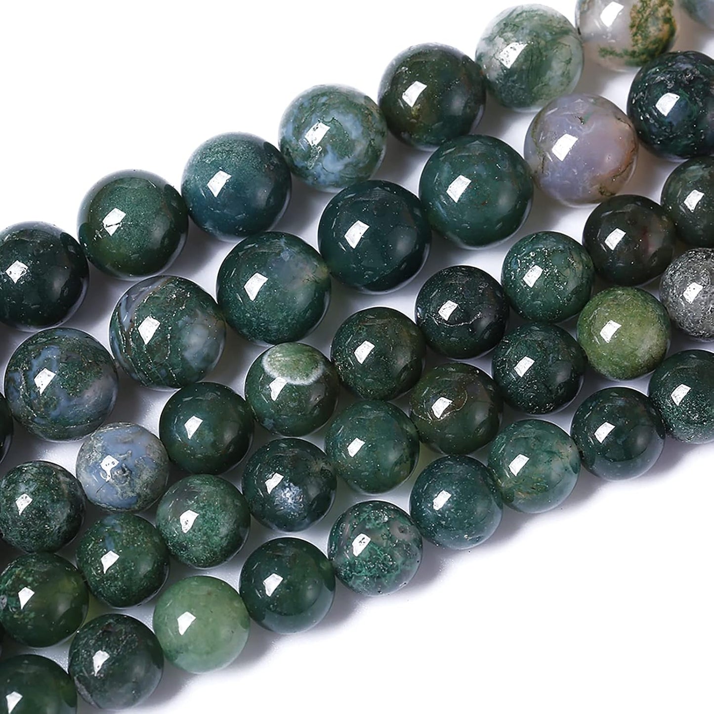 38PCS 10mm Natural Green Moss Agate Beads Gemstone Round Loose Spacer Beads for Jewelry Making DIY Bracelet Necklace Earrings 15" Inch