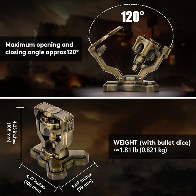 ASTRANOVA Metal Bullet Dice Set with Spinning Revolver Cylinder Holder for DND, Tabletop Games(Bronze)