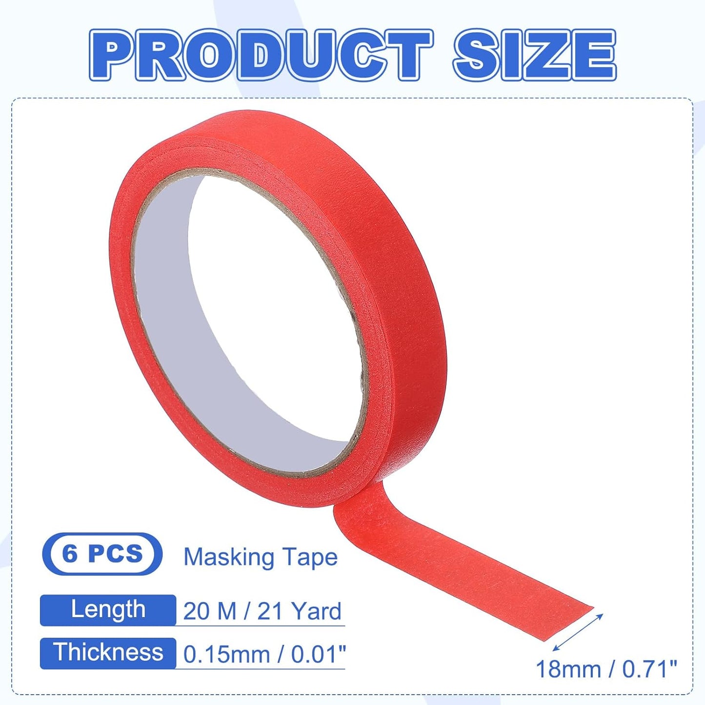 MECCANIXITY Masking Tape 0.7 Inch x 21 Yard Painter's Tape Red Paint Tapes for DIY Crafts Arts Drawing Decoration Labeling Car Painting Artist Teachers, Pack of 6