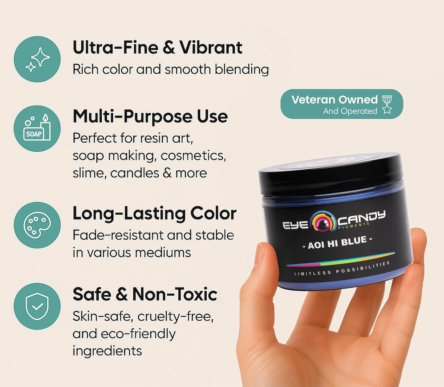 Eye Candy Pigments Premium Blue Mica Powder - Aoi Hi Blue (50gr) - for Epoxy, Resin, Soap, Paint, Woodworking, Acrylic Pouring, Bath Bombs, Fishing Lures - DIY Arts and Crafts Additive