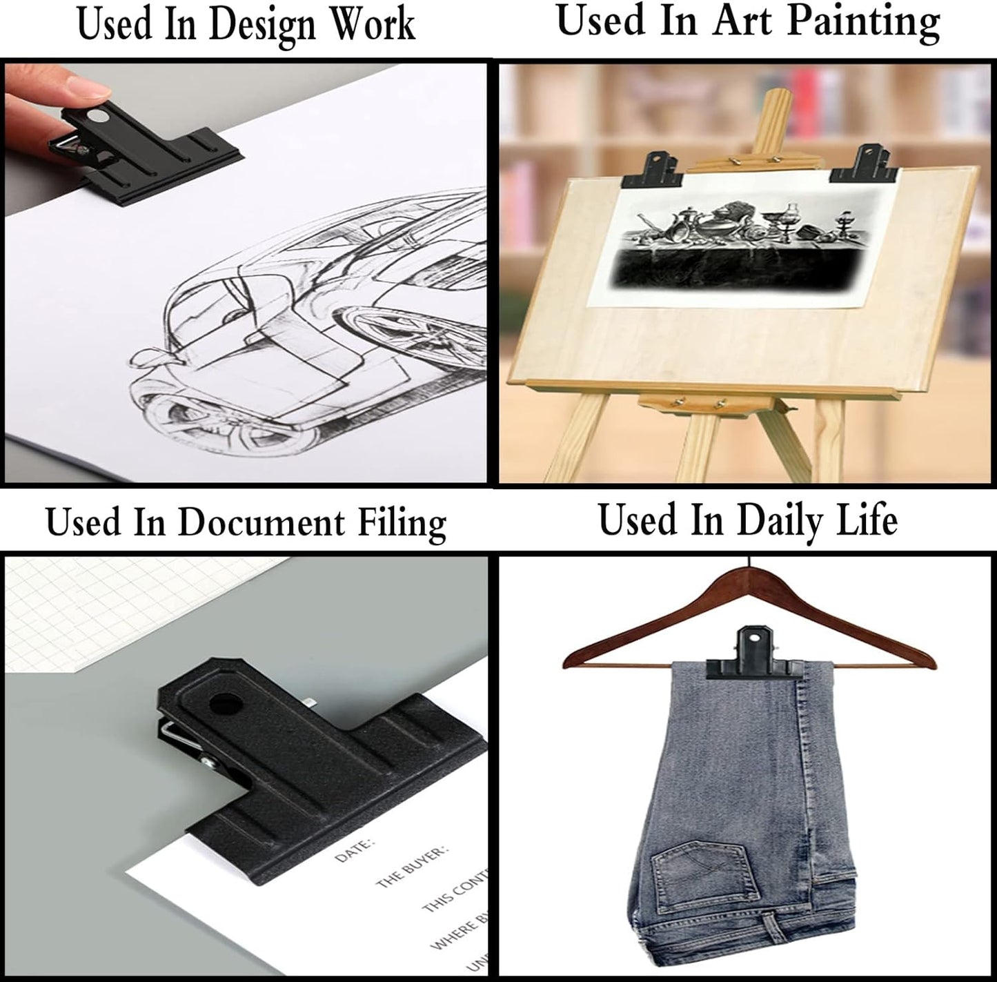 Locci Black Large Bull Clips, 10 Pack Extra Large Binder Clips 4.7 Inch (120 mm) for Home, Work, Art, Office and Kitchen