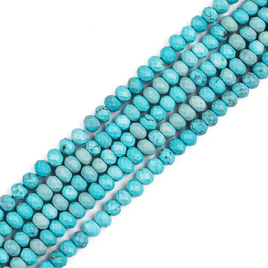 Natural Blue Turquoise Beads 4x2mm 120pcs Faceted Rondelle Loose Semi Gemstone Beads for Jewelry Making Design