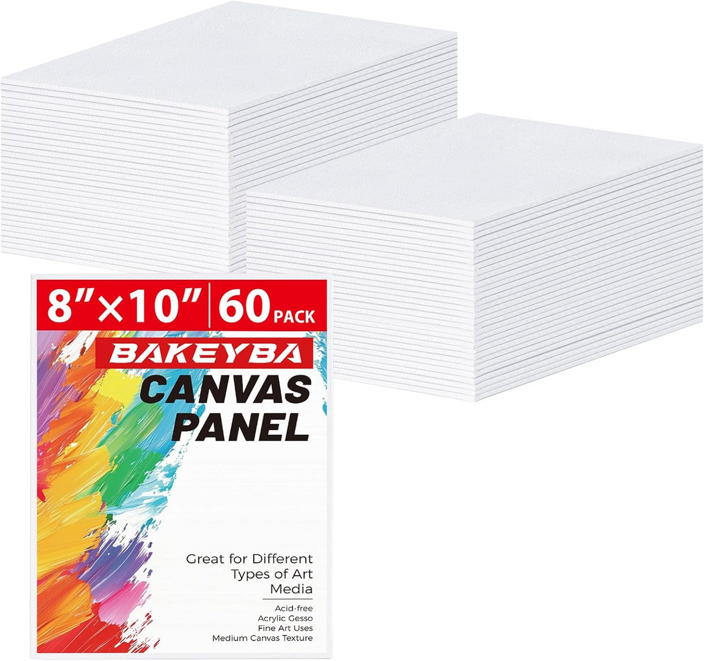 Canvas Boards for Painting 60 Pack, 8x10 Inch Painting Canvas Panels, 100% Cotton White Blank Art Supplies for Acrylics Oil Watercolor Tempera Paints