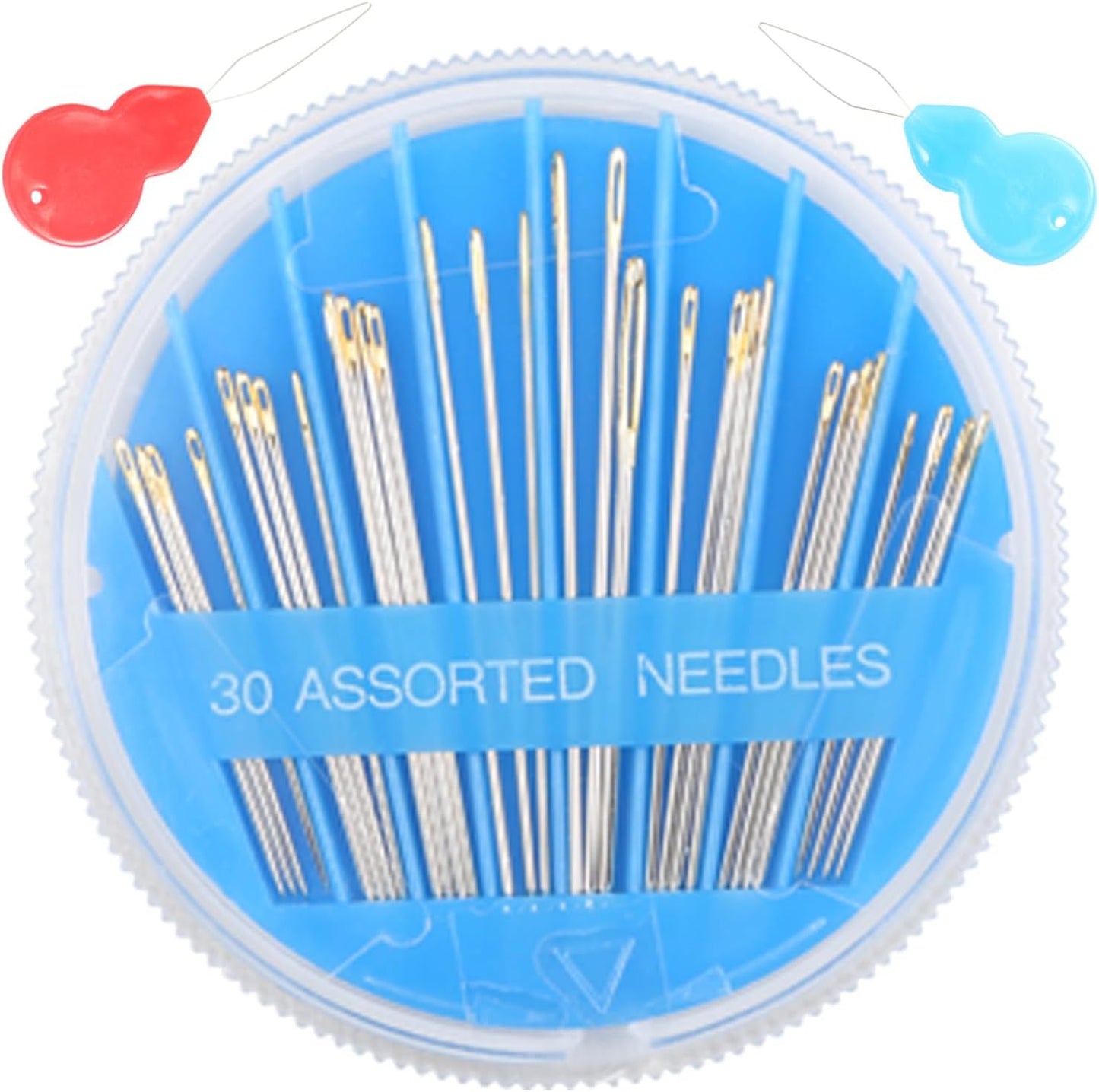 Eketirry Premium Hand Sewing Needles，1 Pack 30-Count Assorted Needles for Sewing Repair, 6 Different Sizes Sewing Needles with 2 Threaders (Blue, 1)