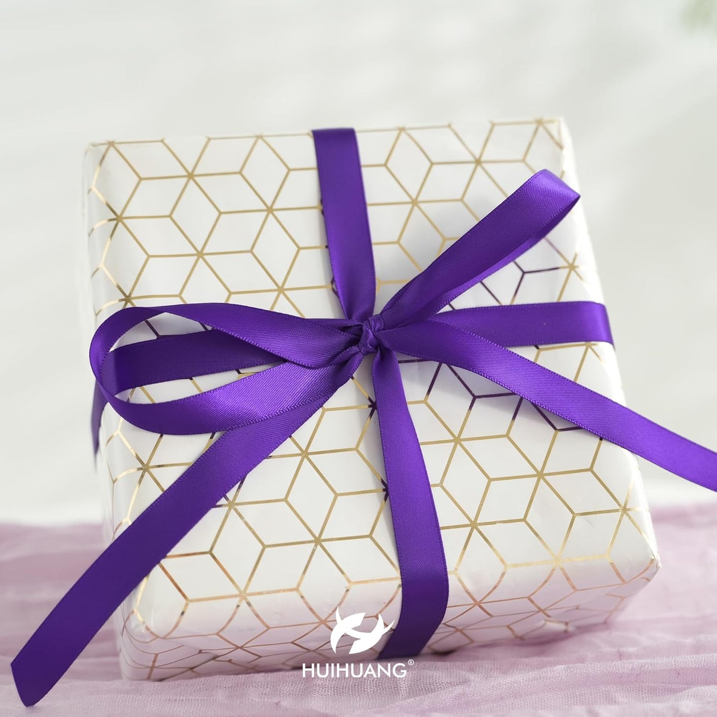 HUIHUANG Purple Satin Ribbon 1/2 inch X 50 Yards Continuous, Double-Faced Satin Ribbon for Gift Wrapping, Bows, DIY Crafts, Flower Bouquet, Wedding Decor, Holiday Party Decor