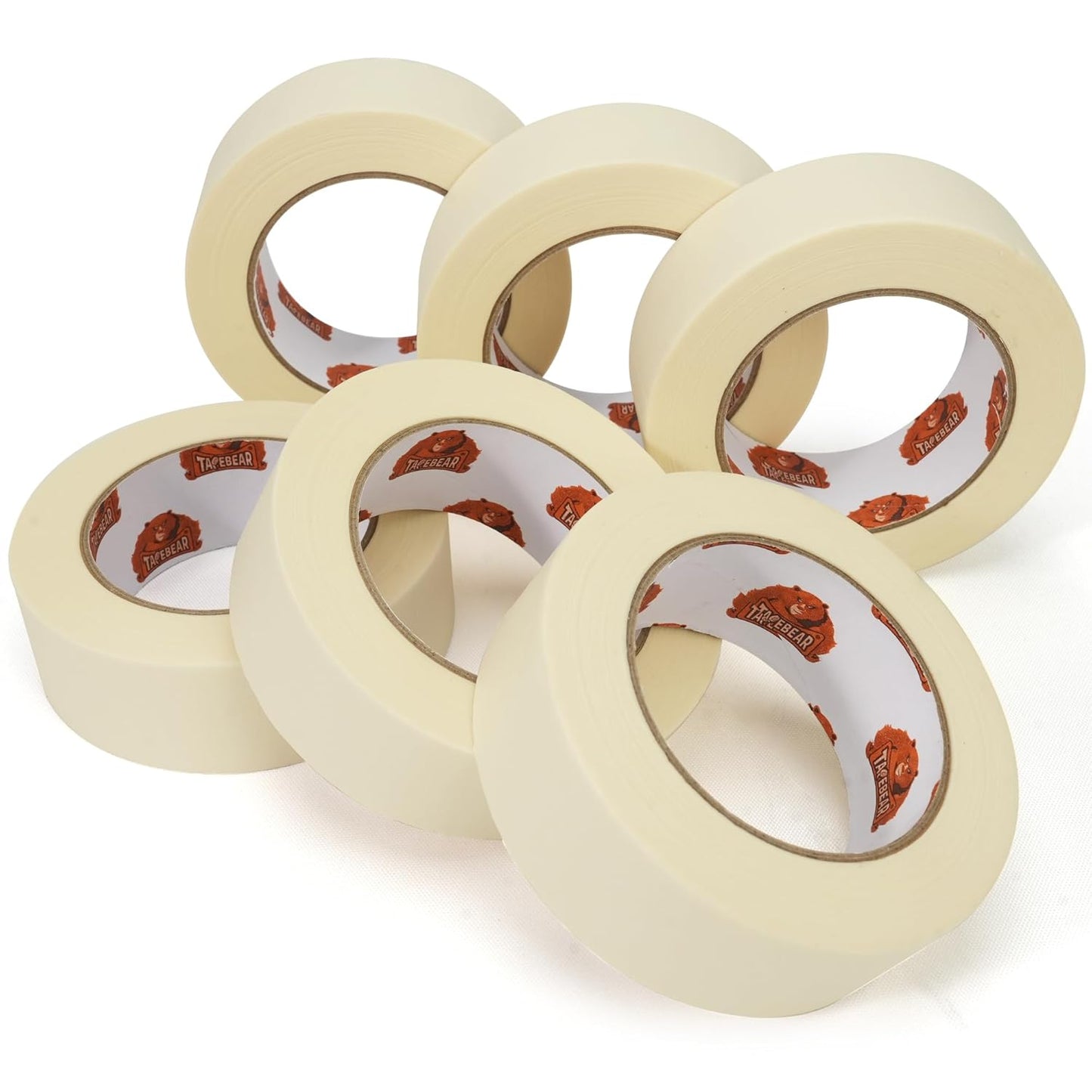 TAPEBEAR General Purpose Masking Tape 1.5 Inch x 60 Yards, Beige White Painters Tape for Painting, Labeling, DIY Arts Crafts, Home Office School Projects, 6 Rolls